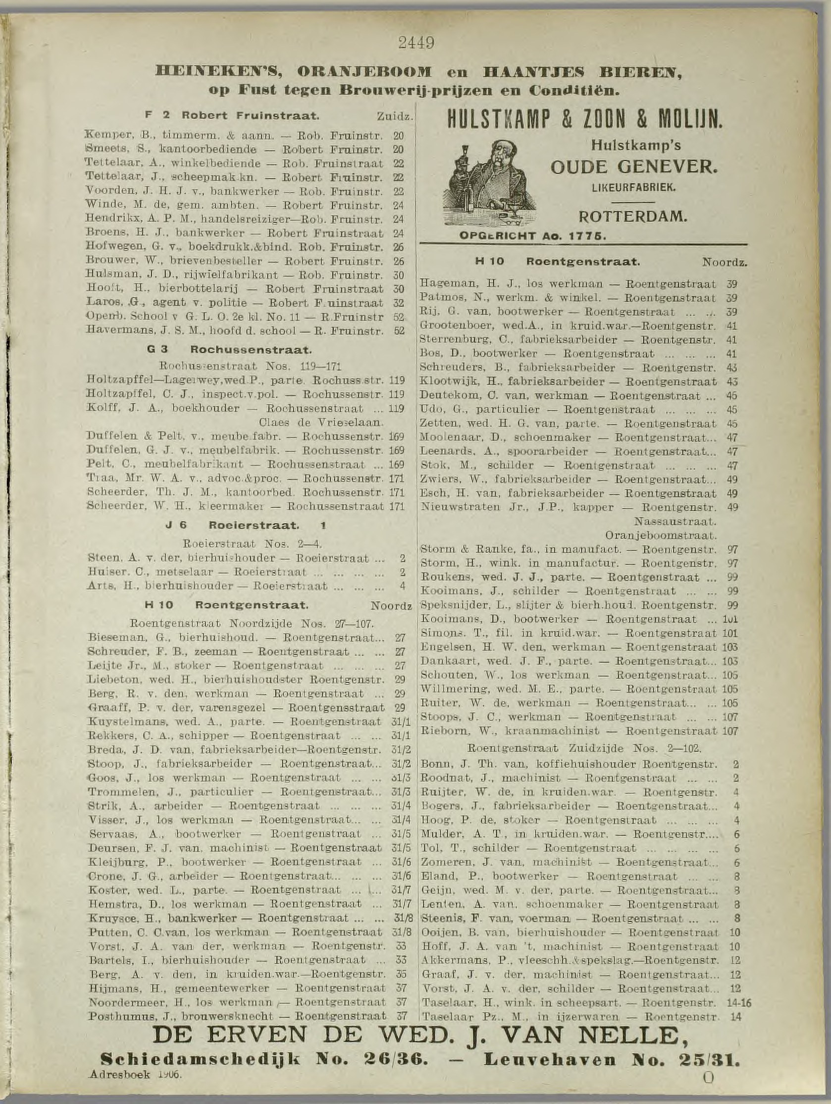 Rotterdam adresboek 1906 (NL-RtSA 3023-50), p. 2449 — Straten alfabetisch