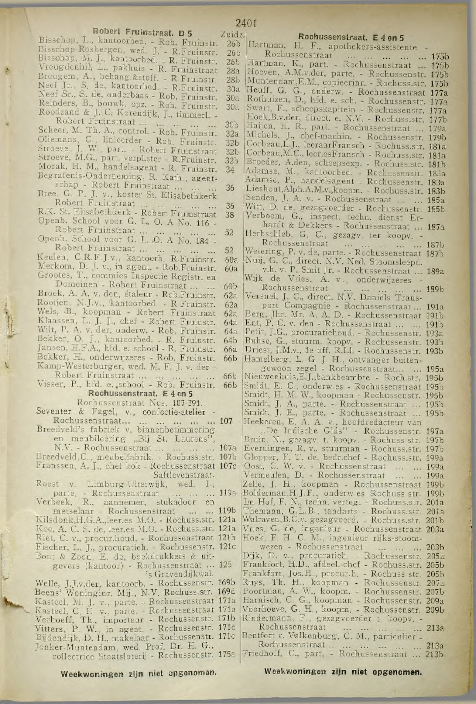 Adresboek Rotterdam 1924 — Straten alfabetisch, Rochussenstraat (169 block), 3023-68 p.2401 blad 1435