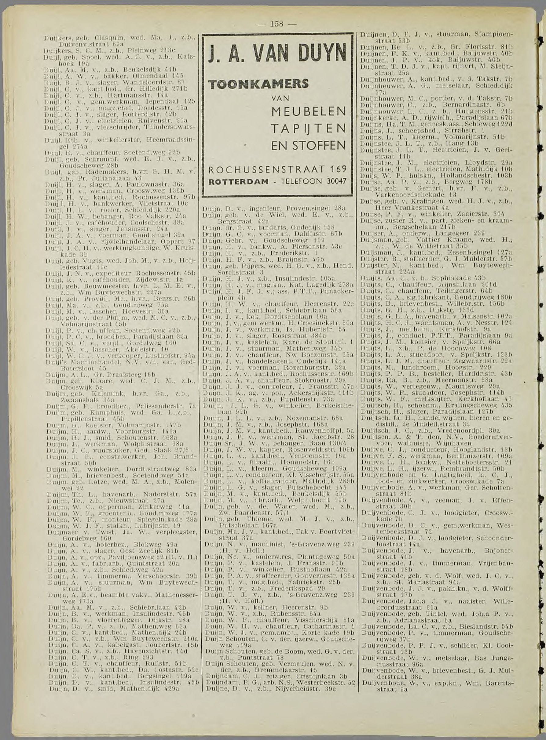 Rotterdam adresboek 1939 (NL-RtSA 3023-77), blad 245, p.158 — Rochussenstraat
