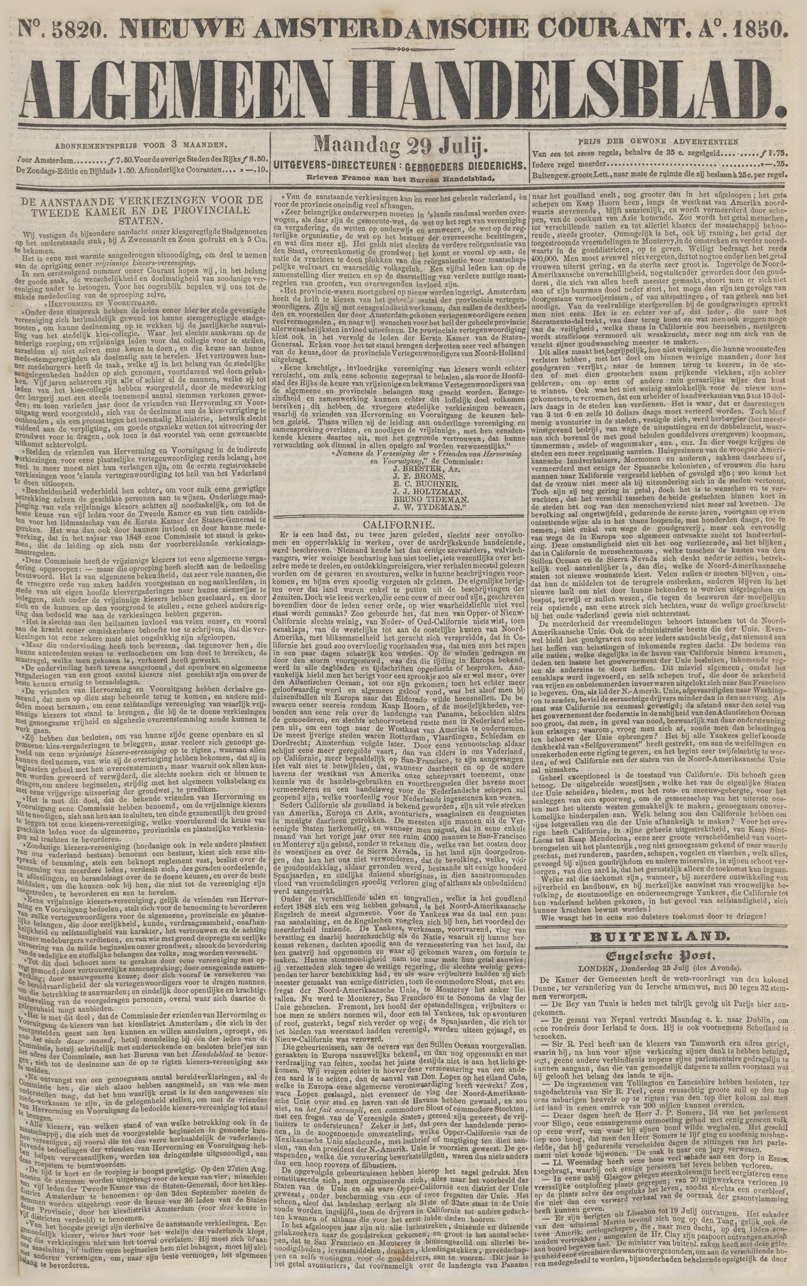 Algemeen Handelsblad, 1850/07/29 00:00:00, pagina 1 (full page)