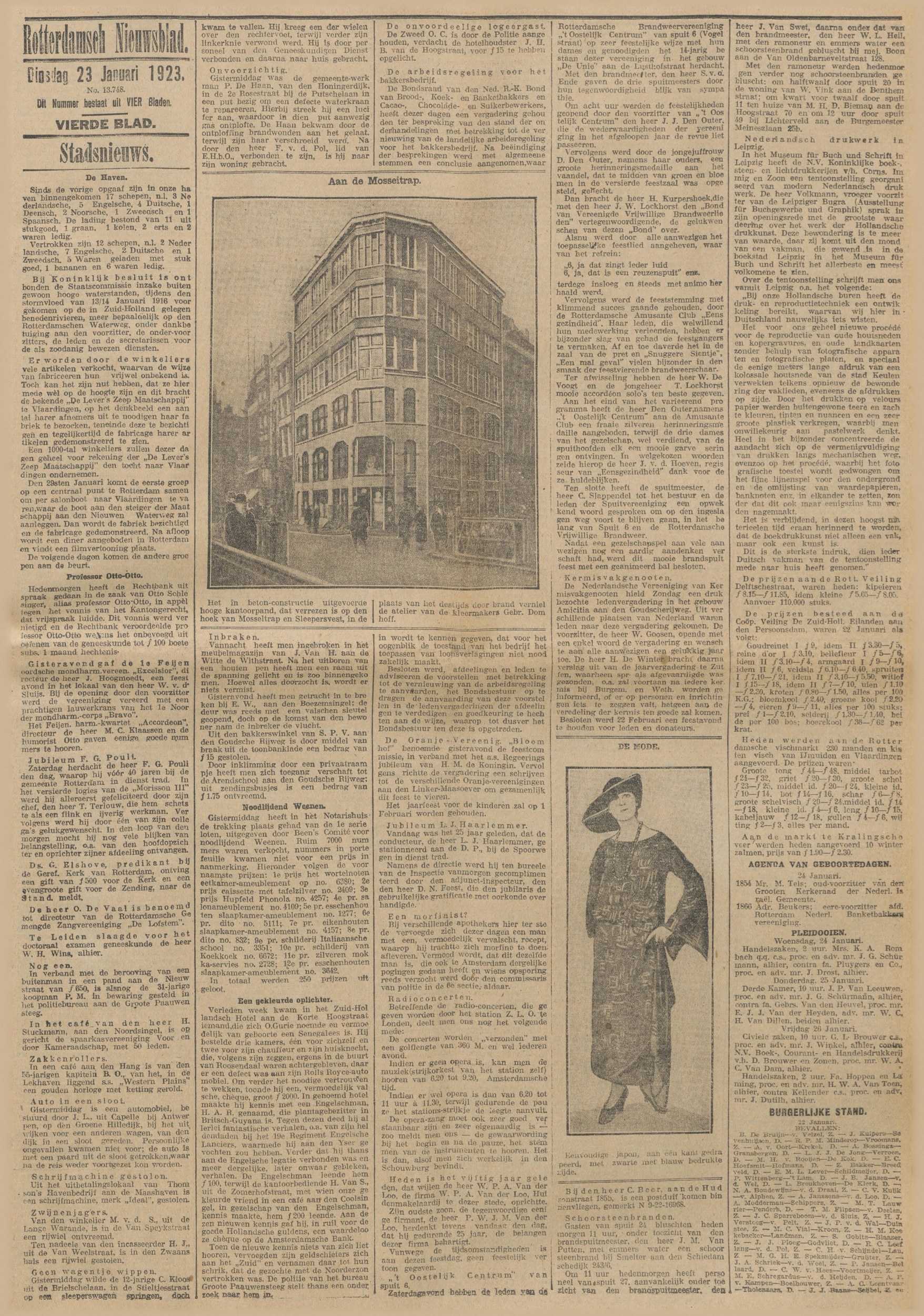 Rotterdamsch nieuwsblad, 23-01-1923 — estrazione della lotteria viennese di Beens, svolta il 22 gennaio al Notarishuis (~7000 biglietti venduti, 250 premi)