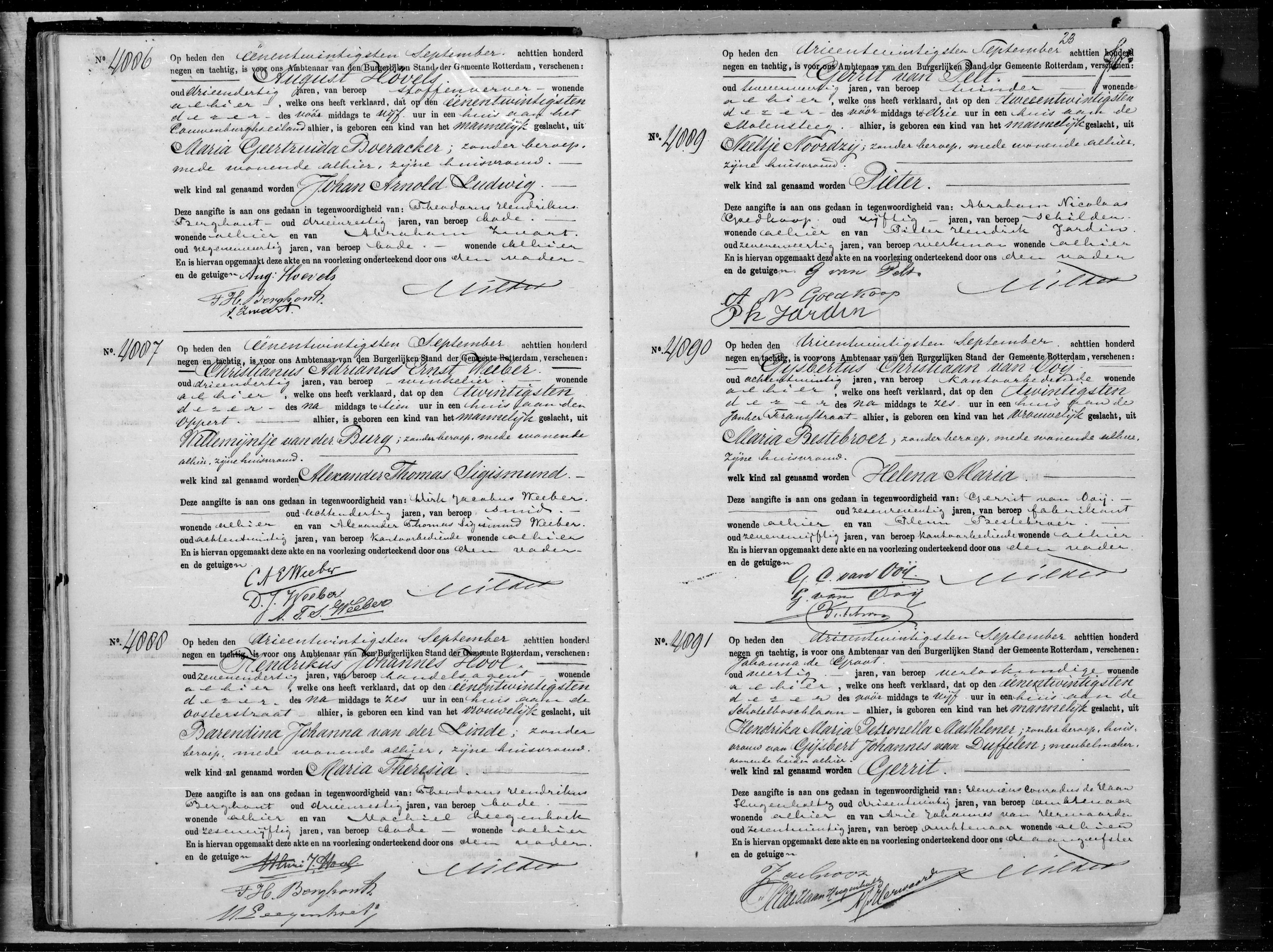 Open Archieven — geboorteakte Gerrit van Duffelen, Rotterdam 21 Sep 1889 (akte 4891)