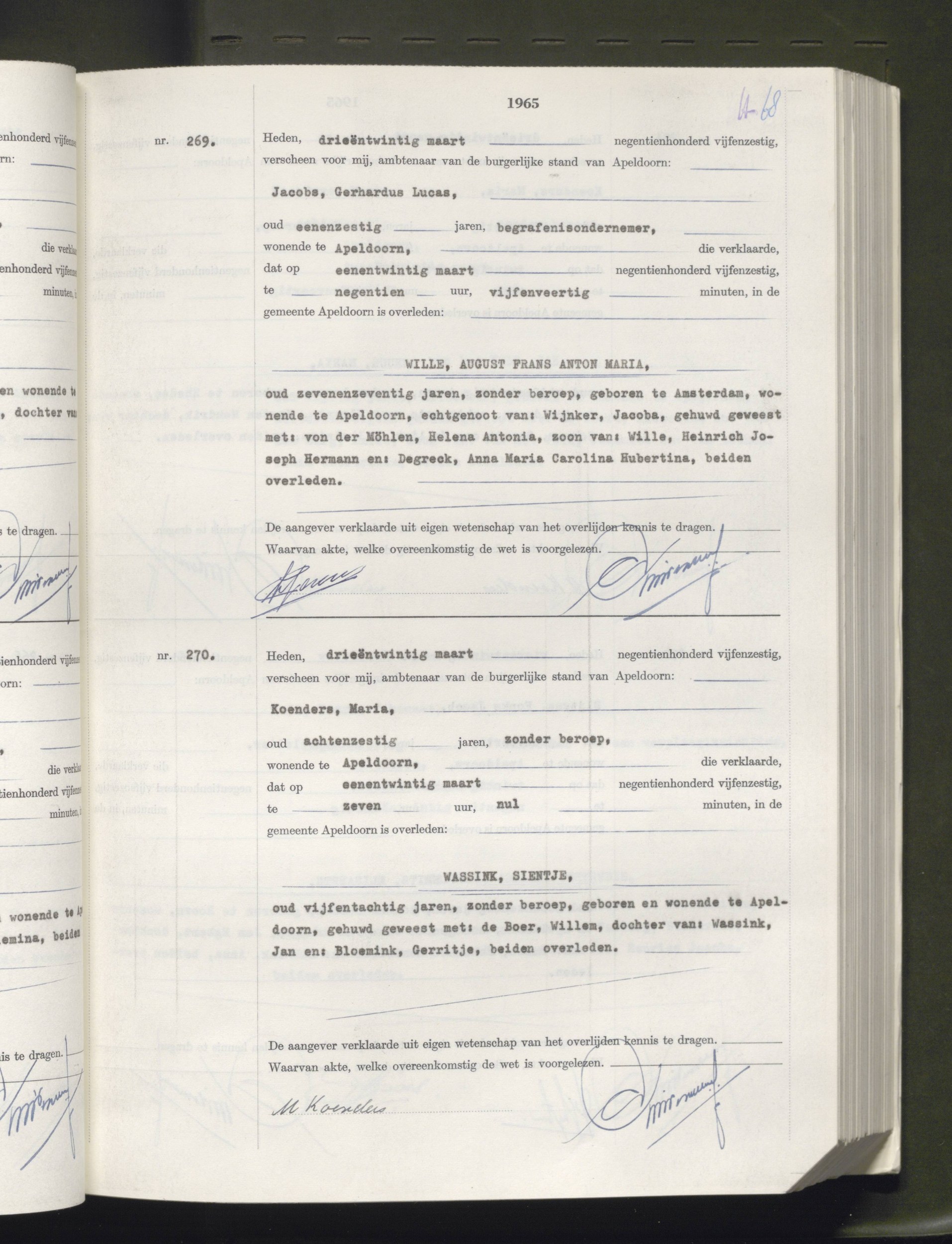 Death act of August Frans Anton Maria Wille, Apeldoorn