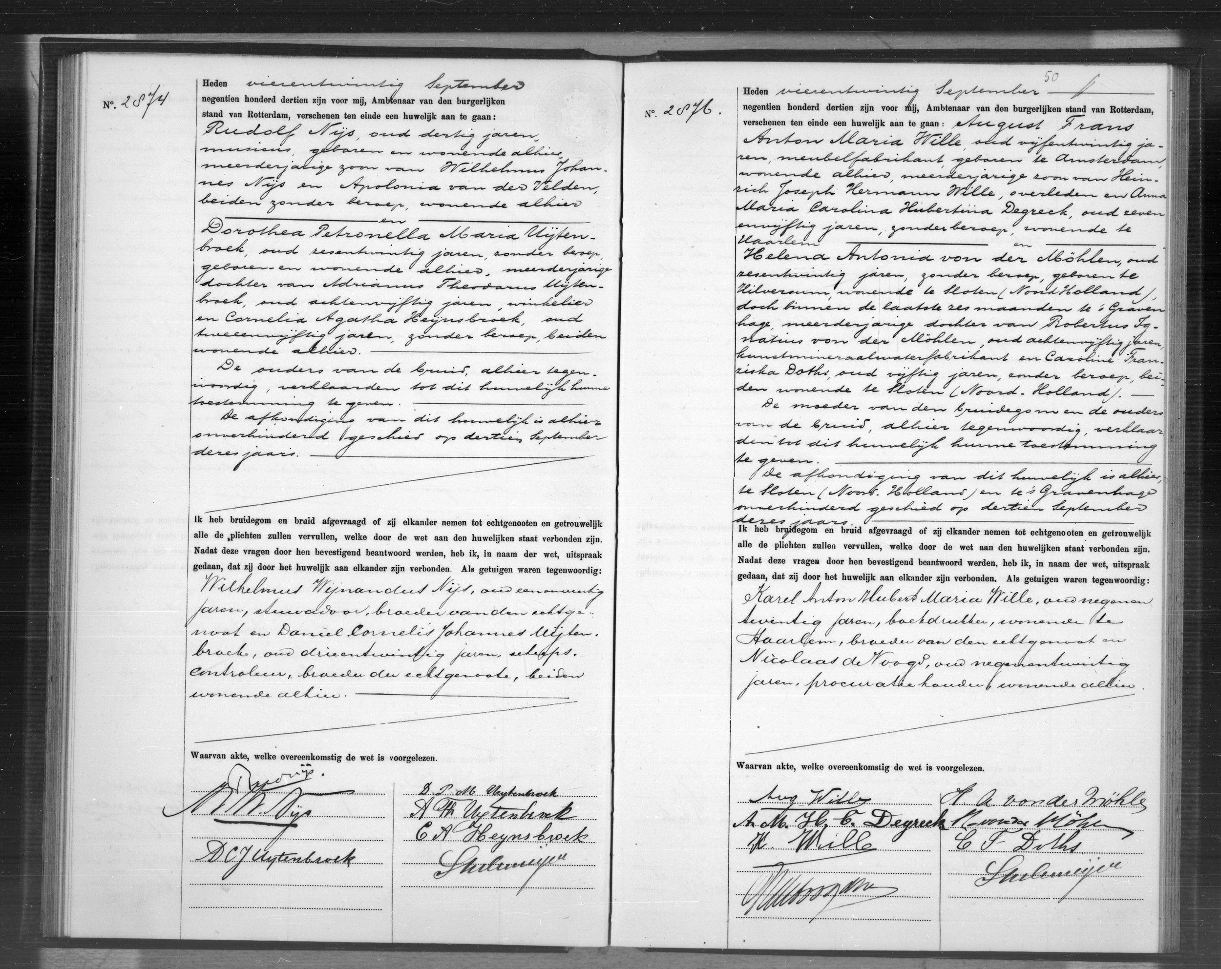 BS Rotterdam huwelijk 24-09-1913 — August Frans Anton Maria Wille x Helena Antonia von der Moehlen