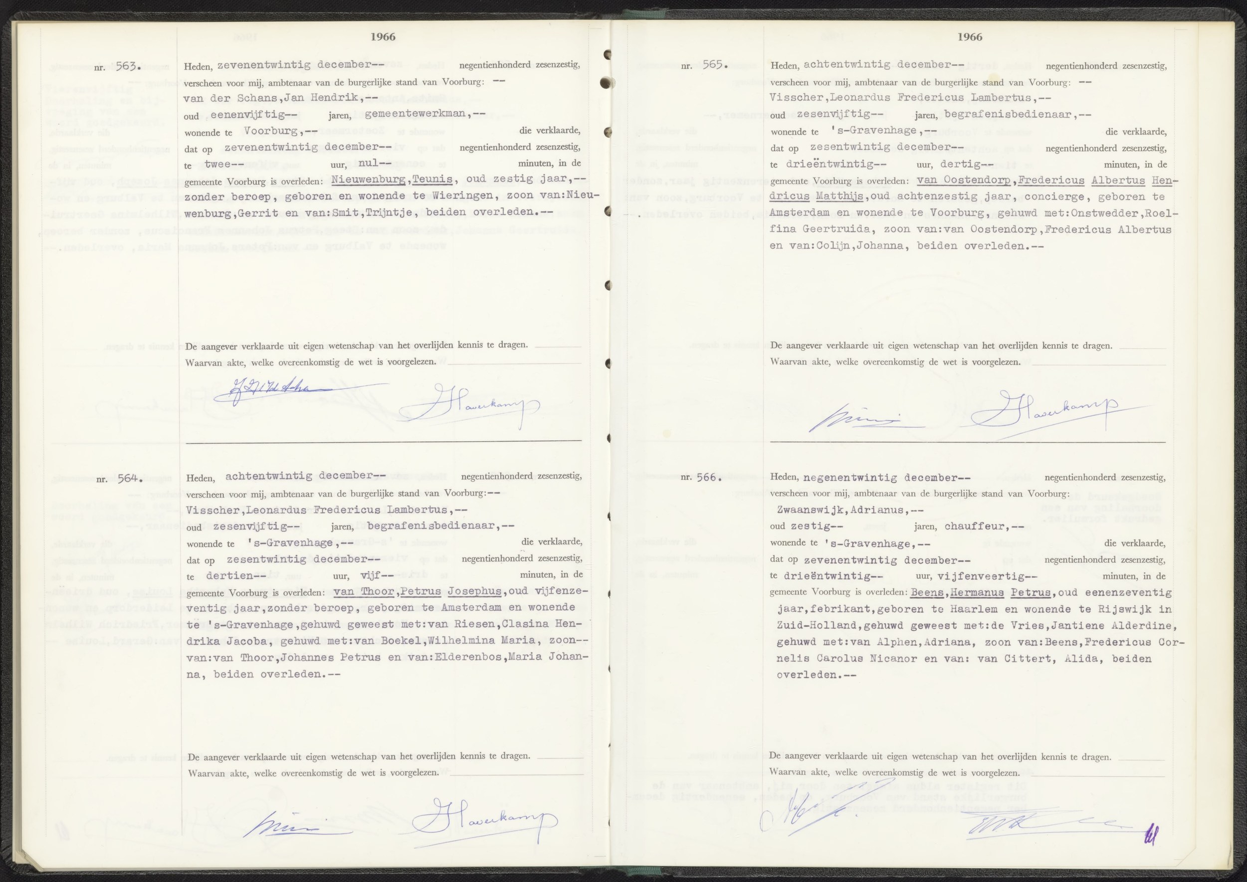 Death act of Hermanus Petrus Beens, Voorburg