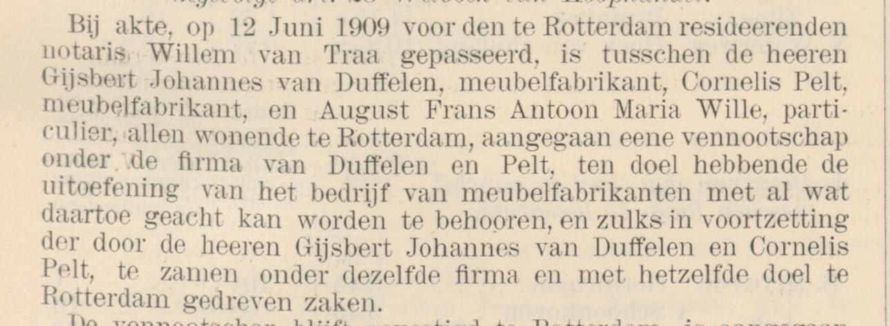 Van Duffelen en Pelt partnership notice, Nederlandsche Staatscourant