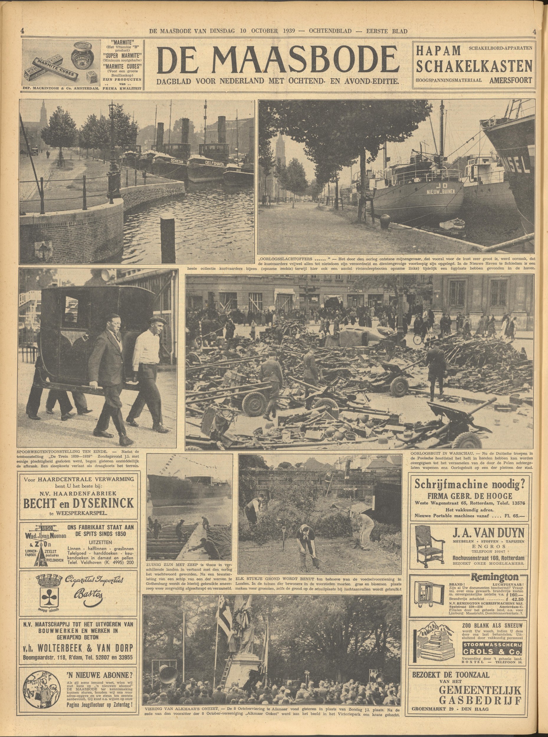 De Maasbode, 10 October 1939, morning ed., 1st section p.4 (page with J. A. van Duyn advertisement)