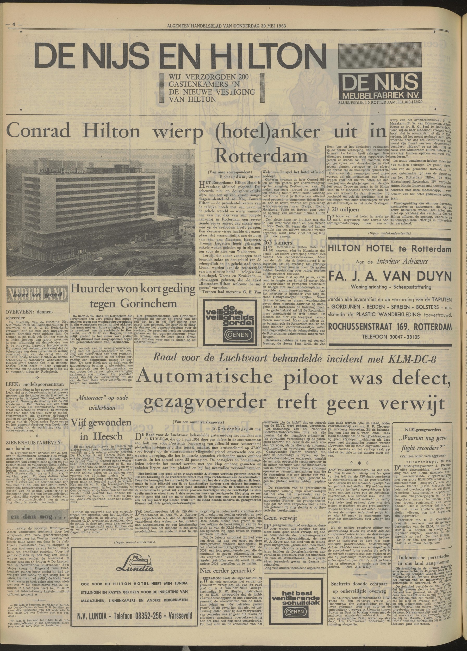 Delpher — J. A. van Duyn supplied the Rotterdam Hilton Hotel interior (Algemeen Handelsblad, 30-05-1963)
