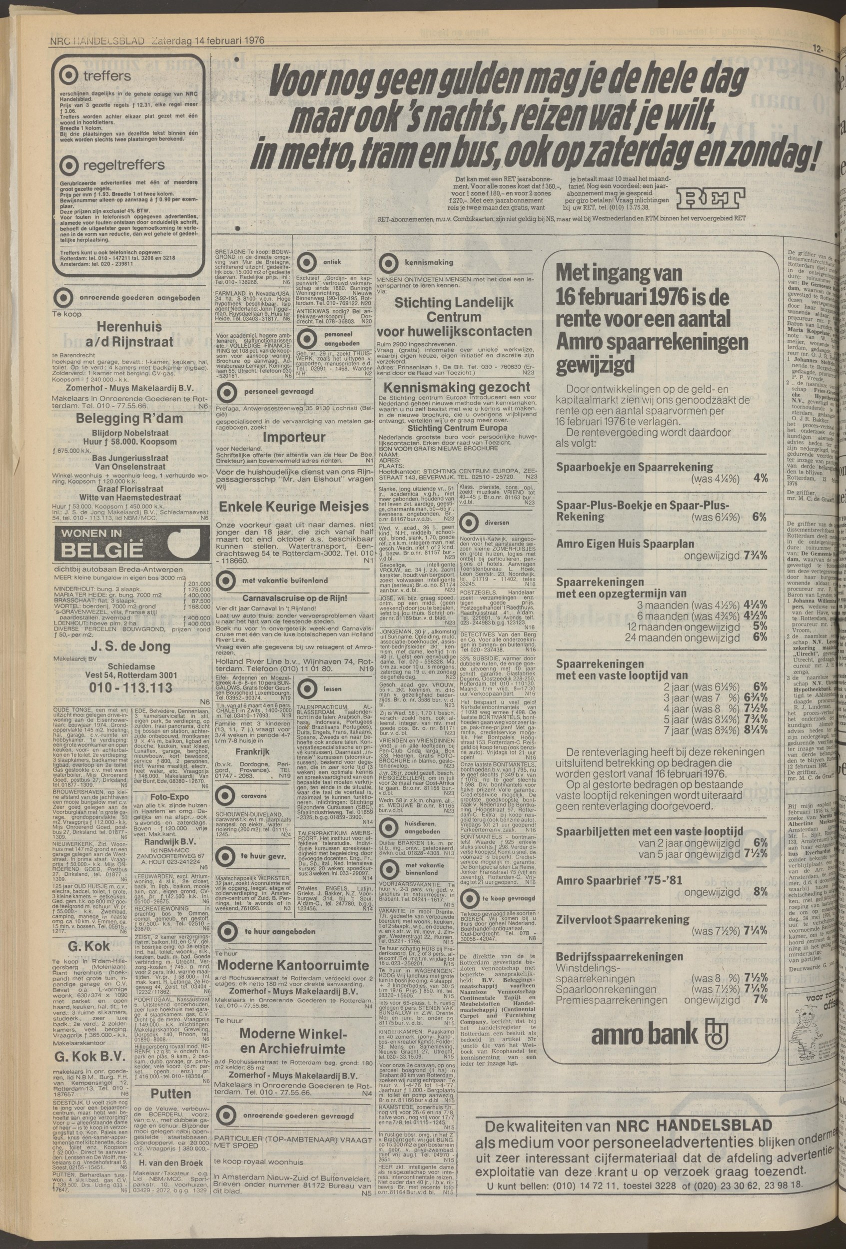 NRC Handelsblad, 14-02-1976 — handelsregister notice for 'B.V. Beleggingsmaatschappij voorheen N.V. Continentale Tapijt en Meubelstoffen Handelmaatschappij'