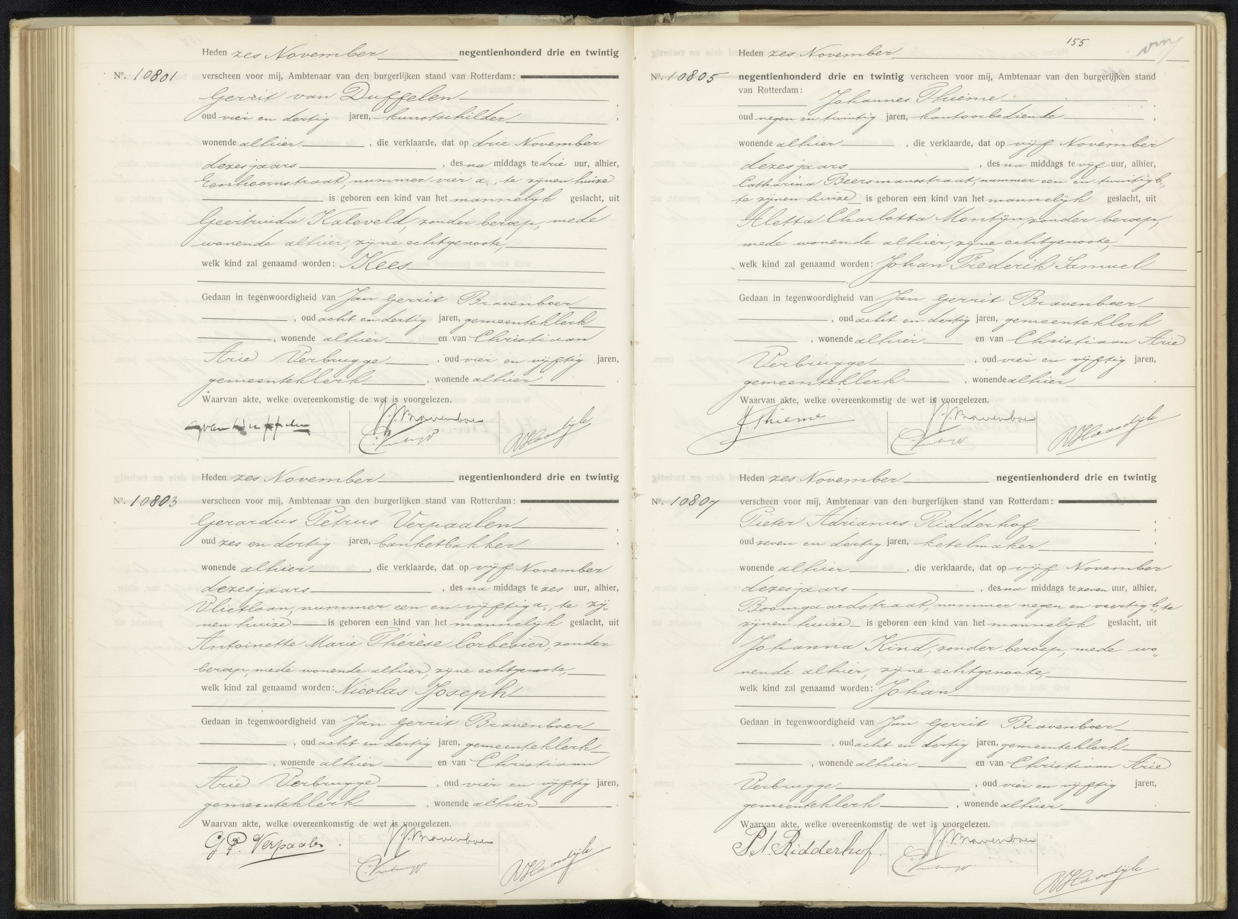 Stadsarchief Rotterdam — Birth act Kees van Duffelen (BS Geboorte 999-01-1923N, no. 10801)