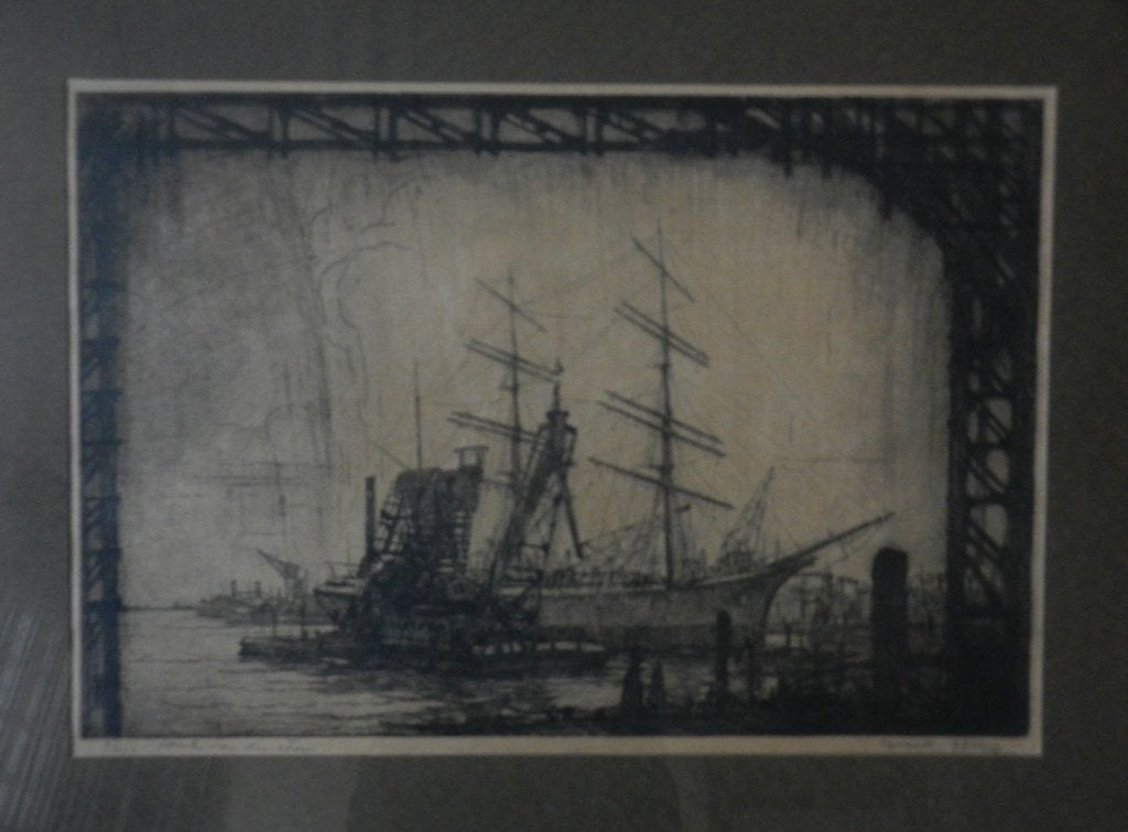 Marktplaats m2411529586 — Gerrit van Duffelen, 'Grote ets Haven Rotterdam' (ets van een driemaster in de haven)