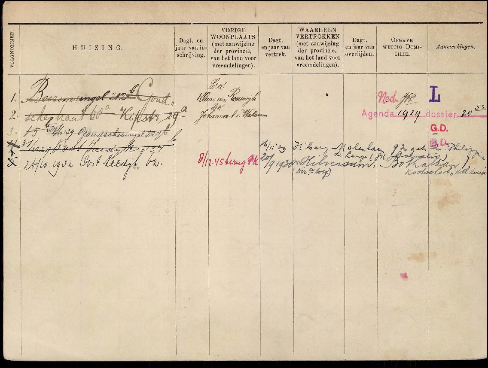 Gezinskaart — P. N. van Reeuwijk household (Stadsarchief Rotterdam 494-03)