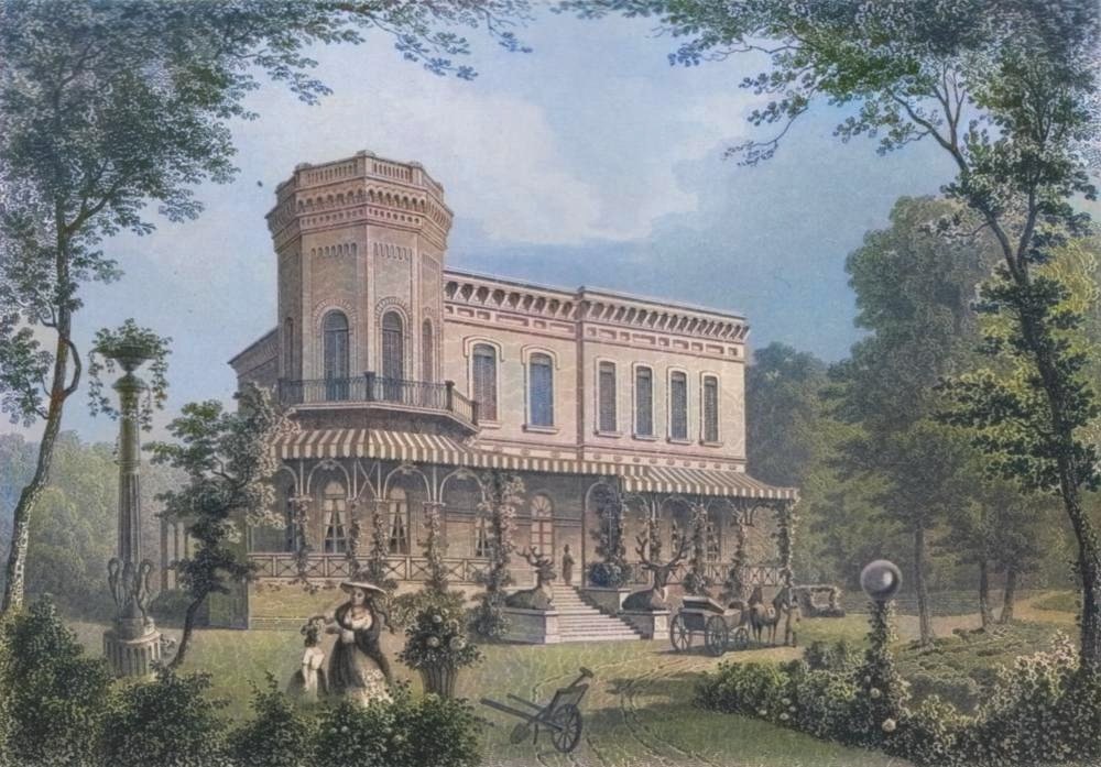 Villa Hoboken, incisione colorata a mano di J. Umbach