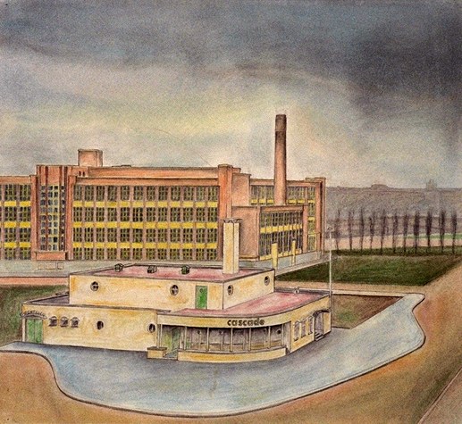 Un disegno a colori o acquerello (secondo il nome del file di "Beem", 1941, inventario XXII-185) di un angolo di strada di Rotterdam.