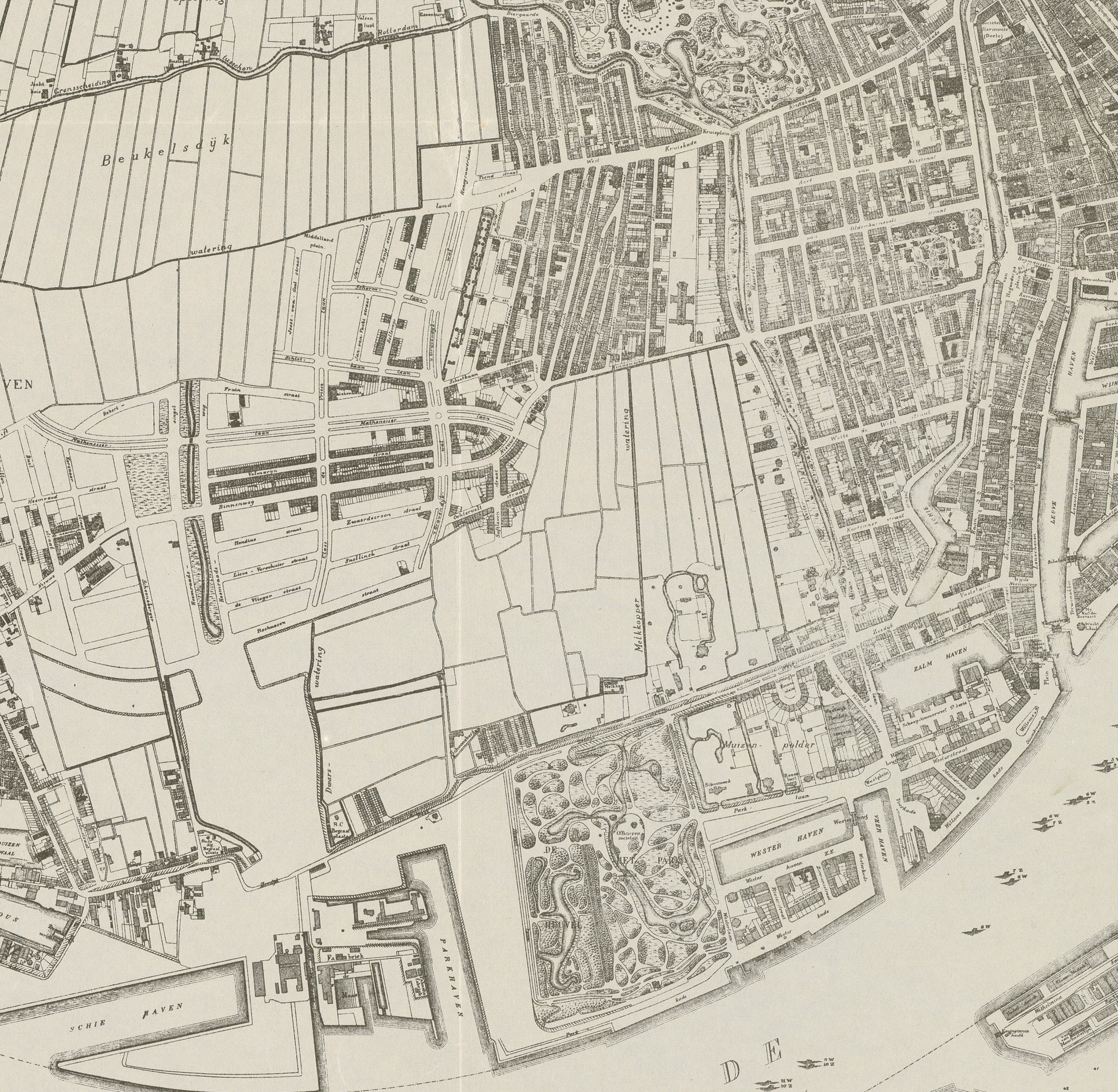 Plattegrond der gemeente Rotterdam, overzichtskaart, detail Middelland en Land van Hoboken