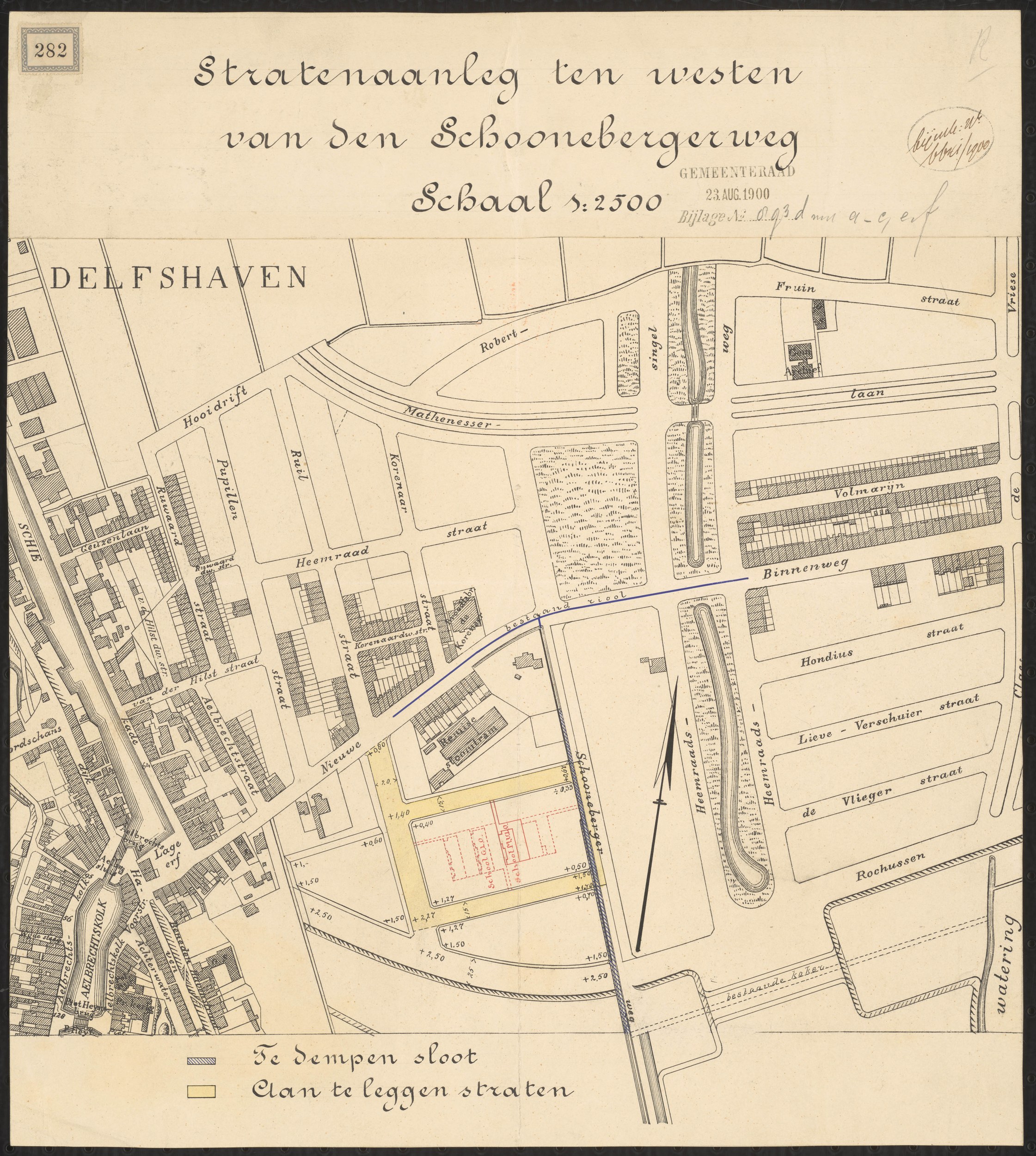 1900 Tekening van een stratenaanleg ten westen van de Schonebergerweg