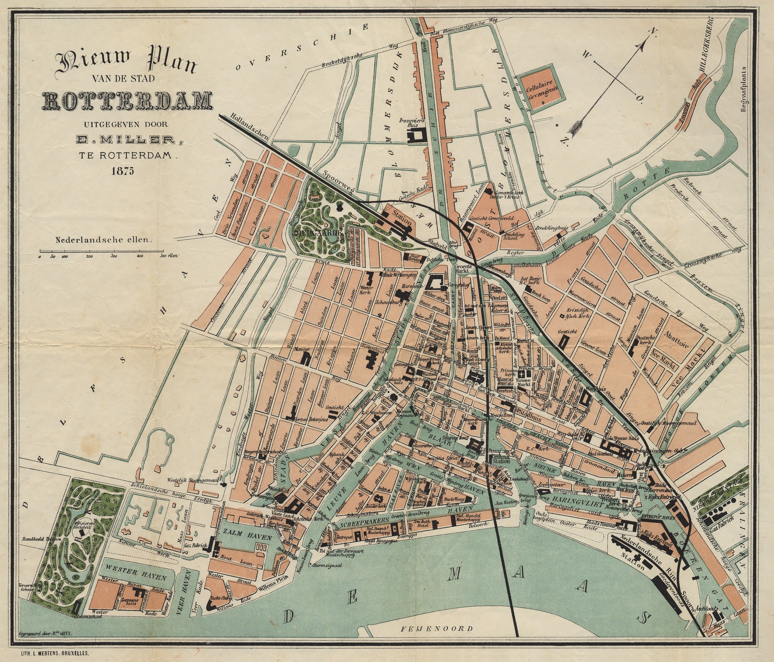 Plattegrond van Rotterdam in 1875