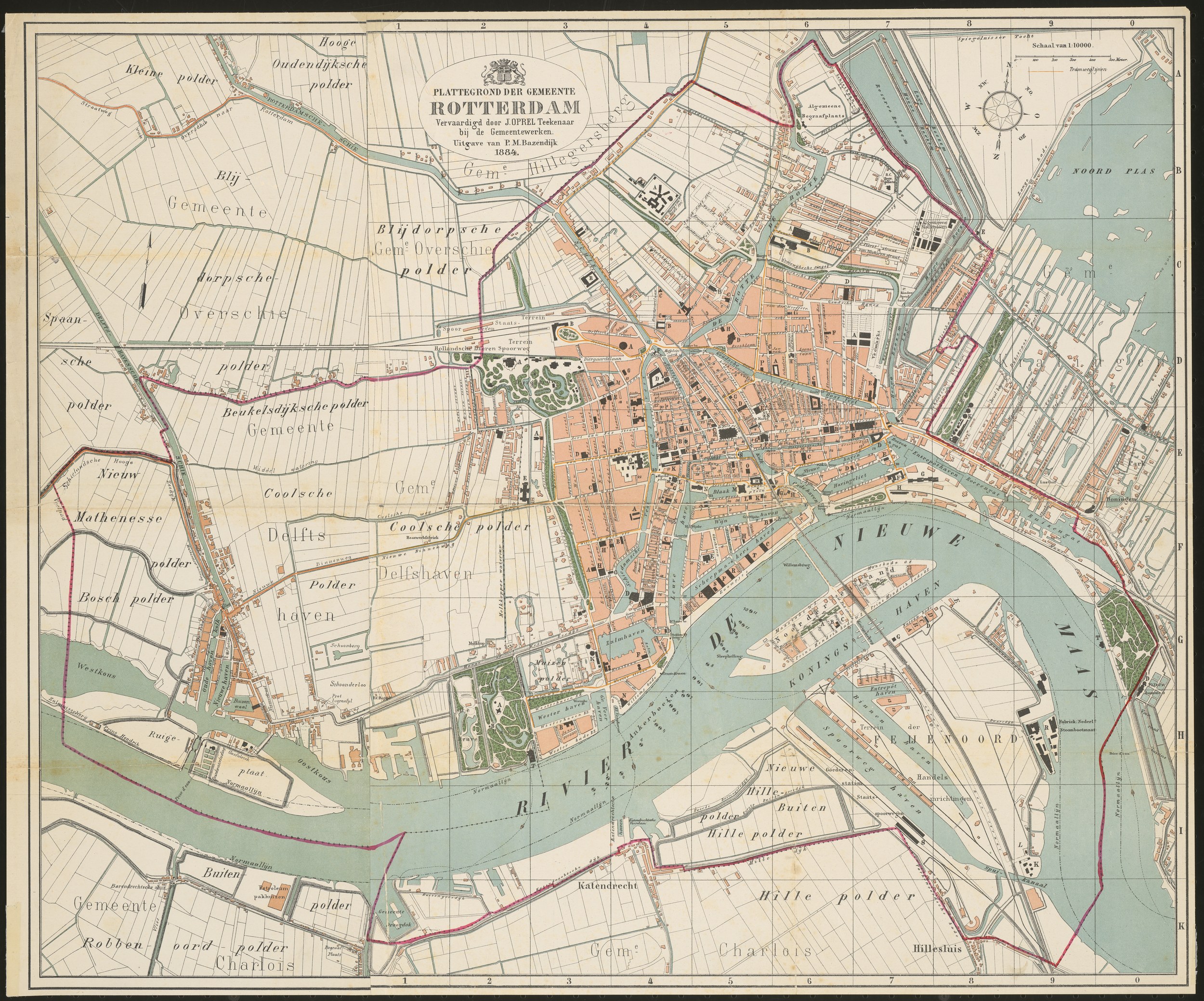 Plattegrond van Rotterdam in 1884