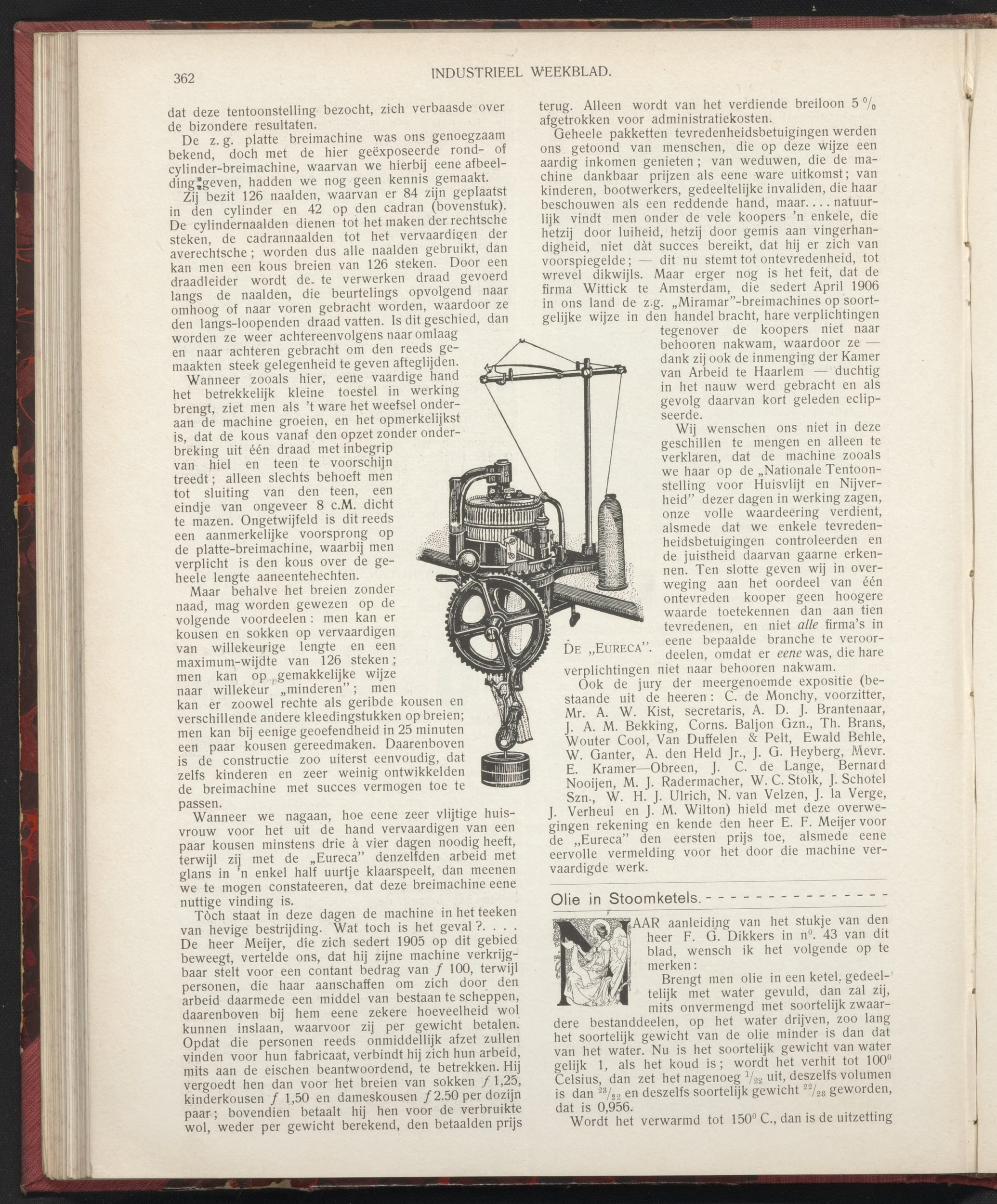 Industrieel Weekblad, 12 April 1907, p.362 — 'Breimachines': jury list naming Van Duffelen & Pelt