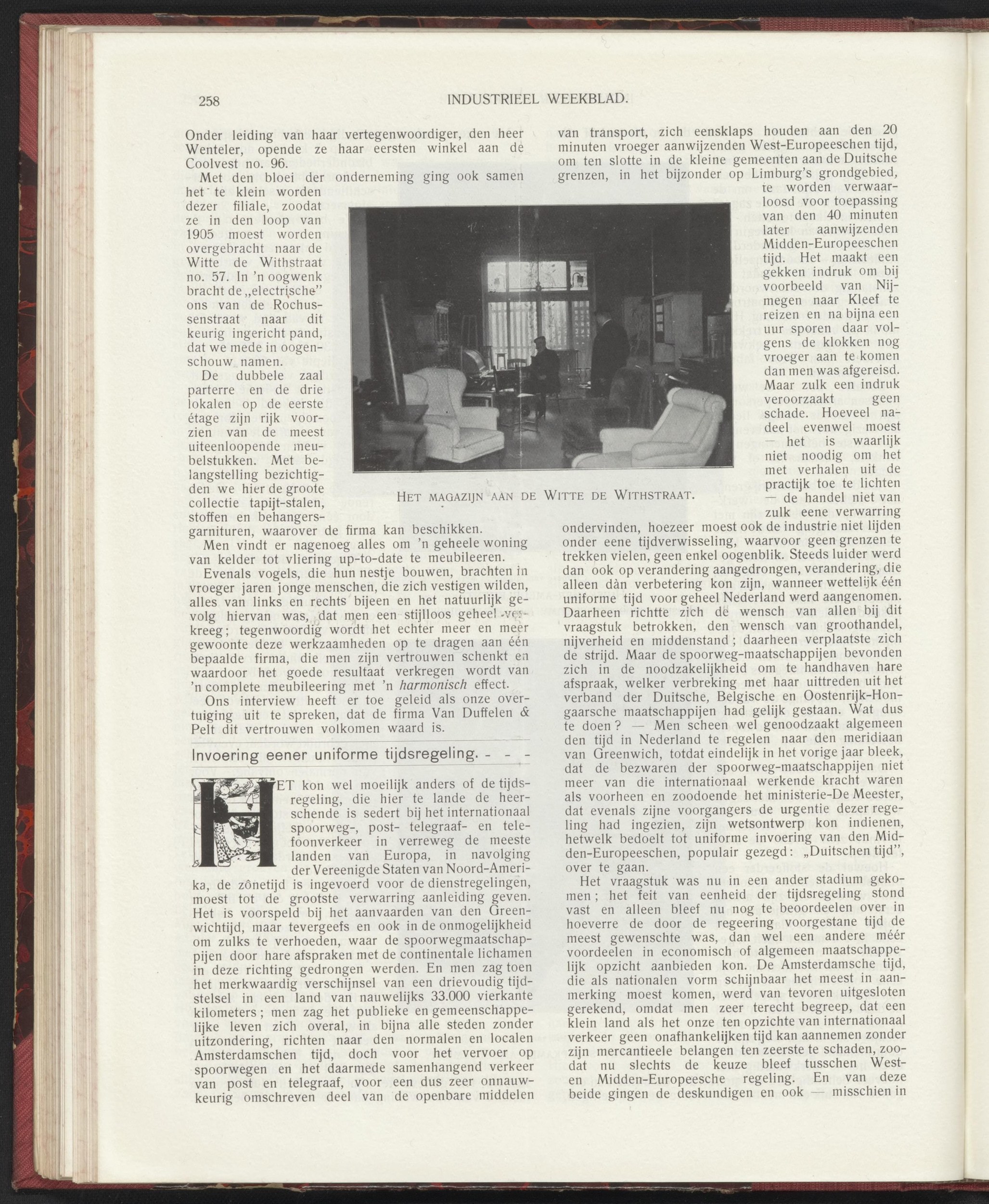 Industrieel Weekblad 1907 p. 258 — 'HET MAGAZIJN AAN DE WITTE DE WITHSTRAAT' (interno della sala d'esposizione VdP)