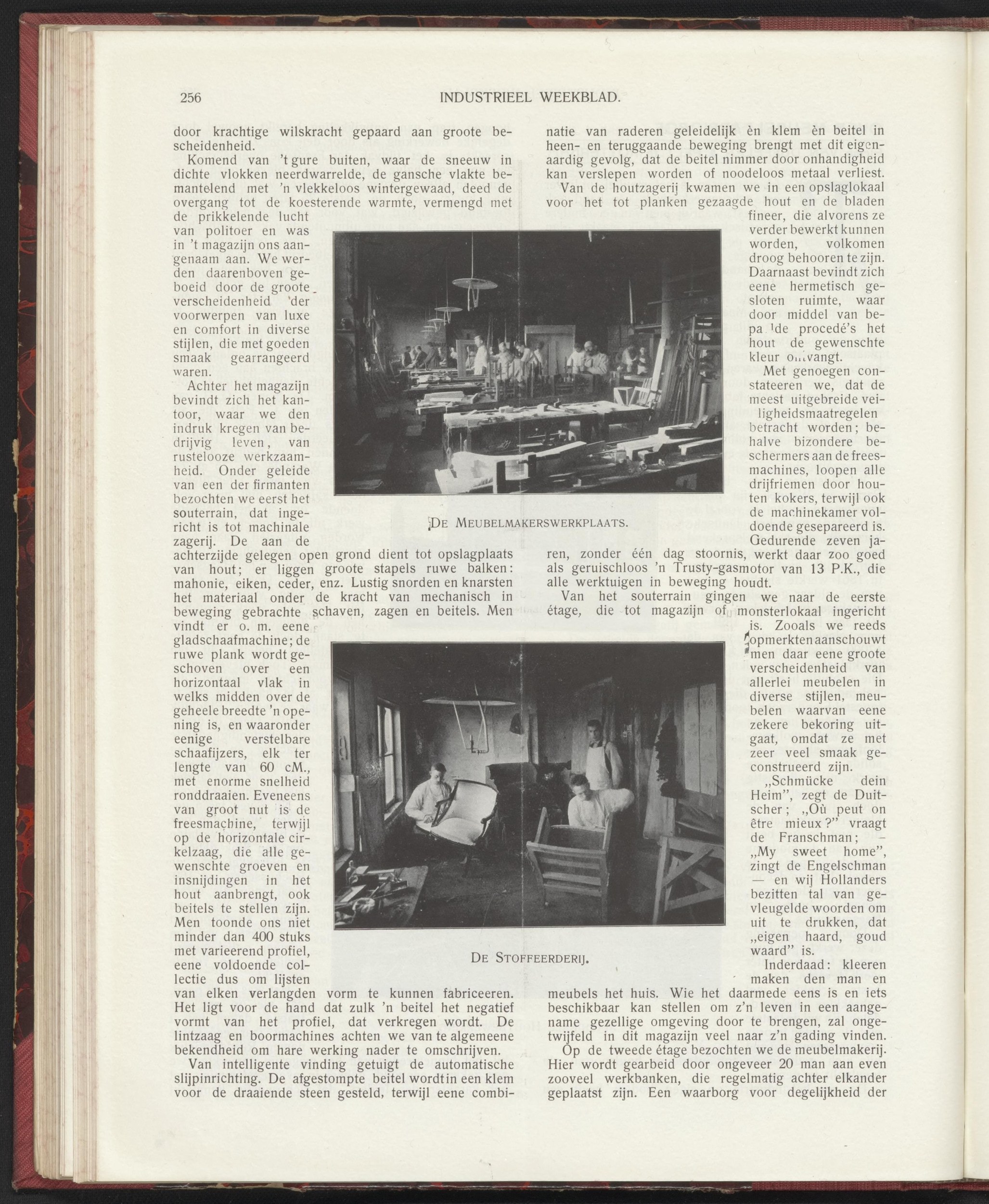 Industrieel Weekblad 1907 p.256 — 'DE MEUBELMAKERSWERKPLAATS' (~20 men) + 'DE STOFFEERDERIJ' (VdP workshops at 169)