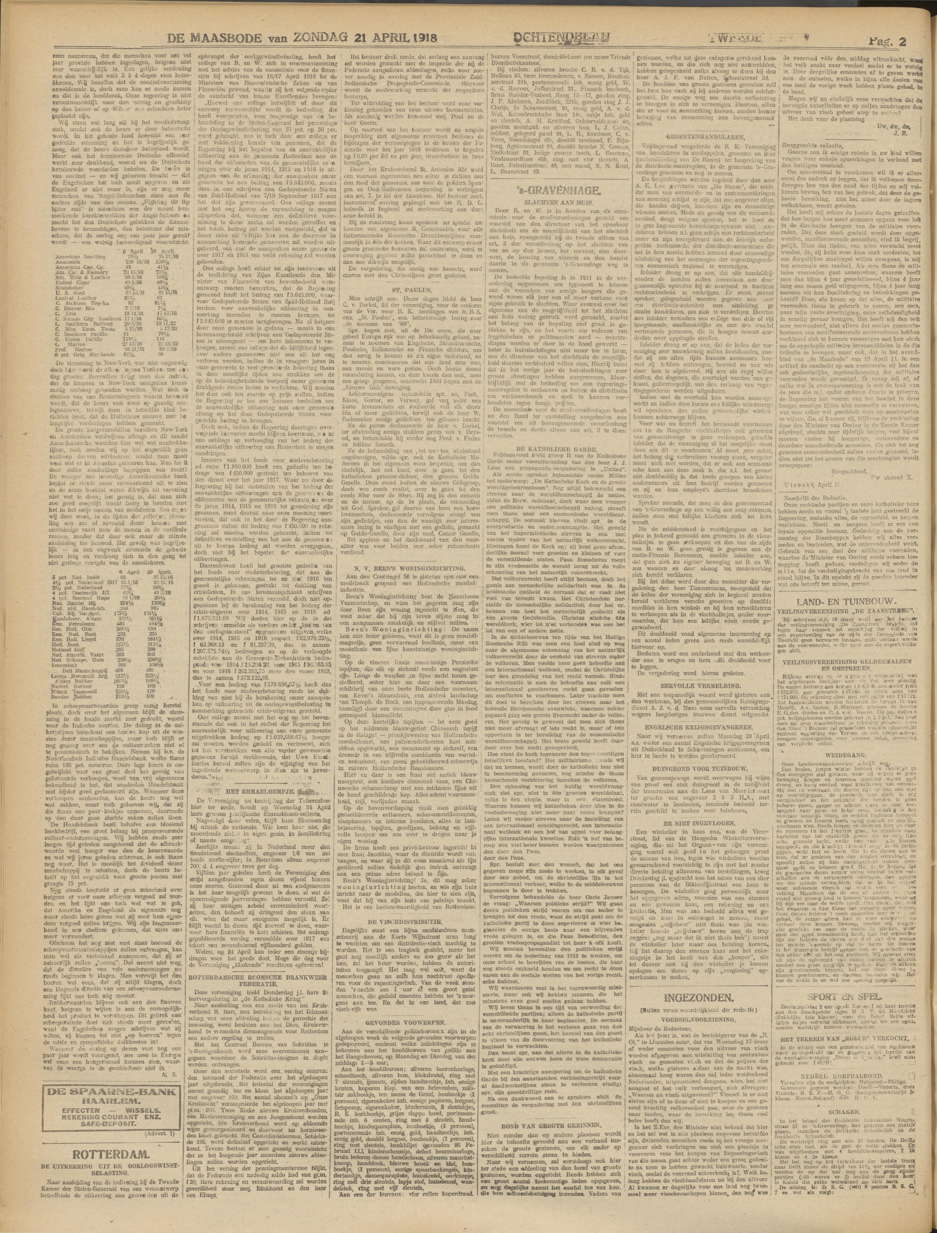 De Maasbode, 21 aprile 1918, pagina 2, servizio sulla modelzaak di Beens in Coolsingel 56