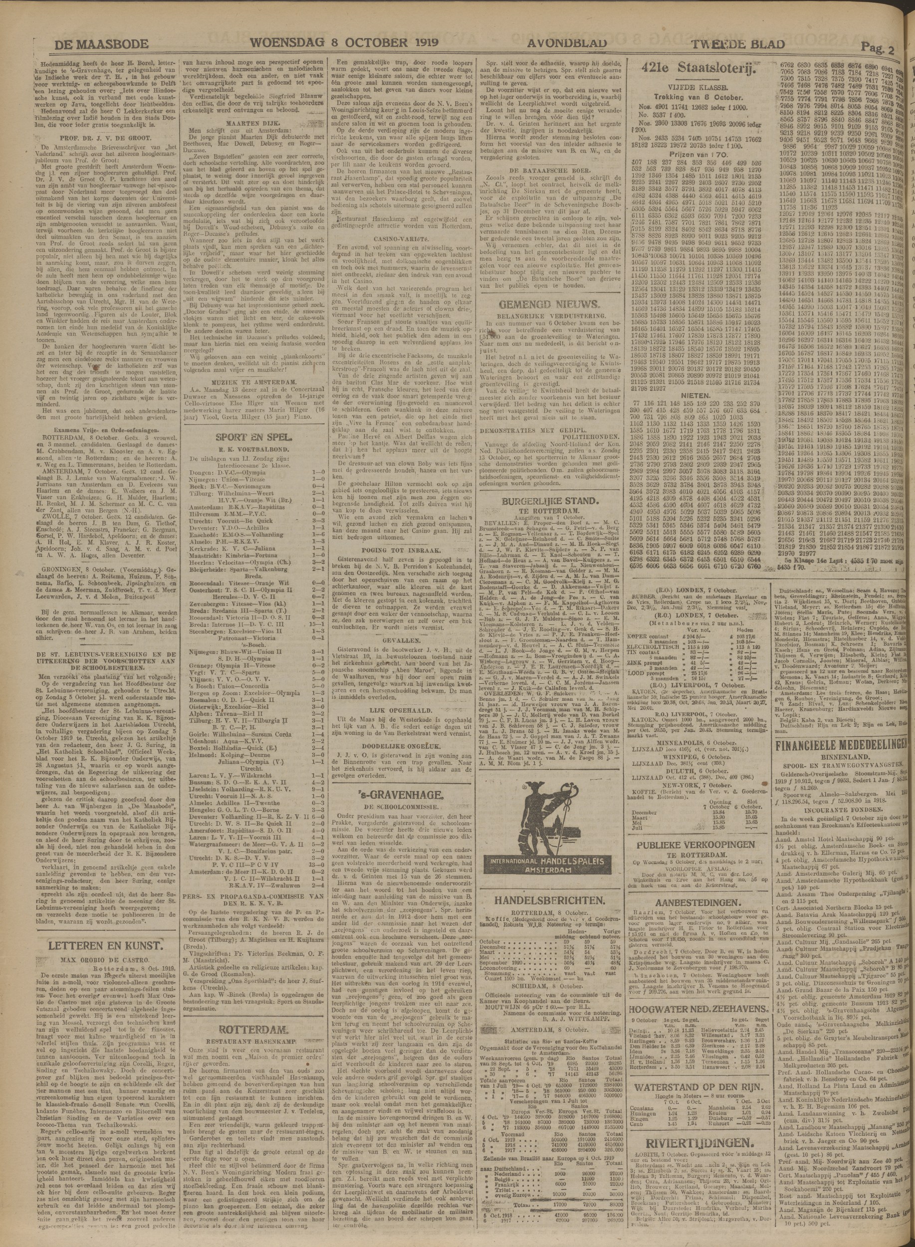 De Maasbode 08-10-1919 — Restaurant Hasenkamp interior 'stijlvol betimmerd door de firma N.V. Been's Woninginrichting' (full page master)