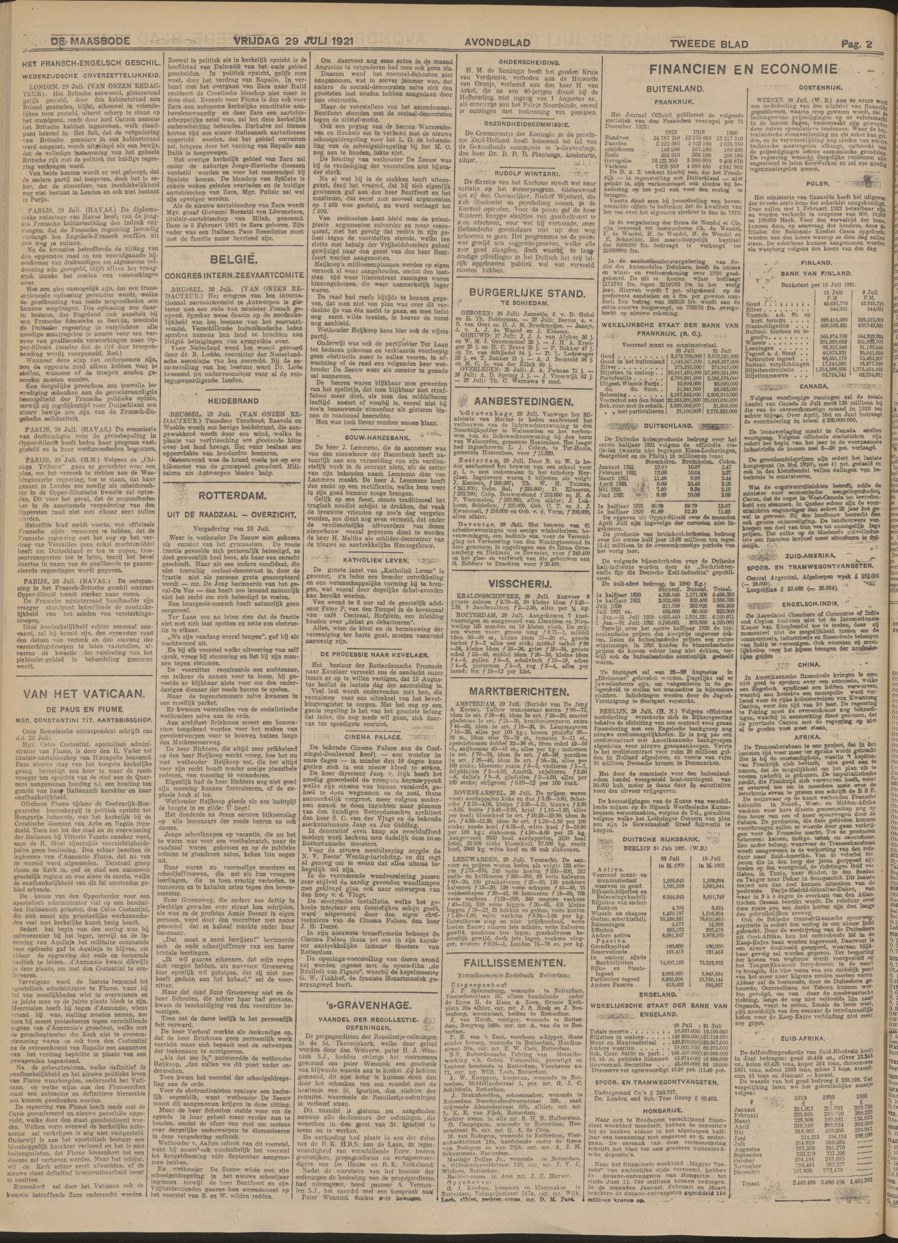 De Maasbode, 29 July 1921, p.6 — Cinema Palace furnished by N.V. Beens' Woninginrichting (architect S. C. van der Vlugt; decorators Jaap & Jan Gidding)