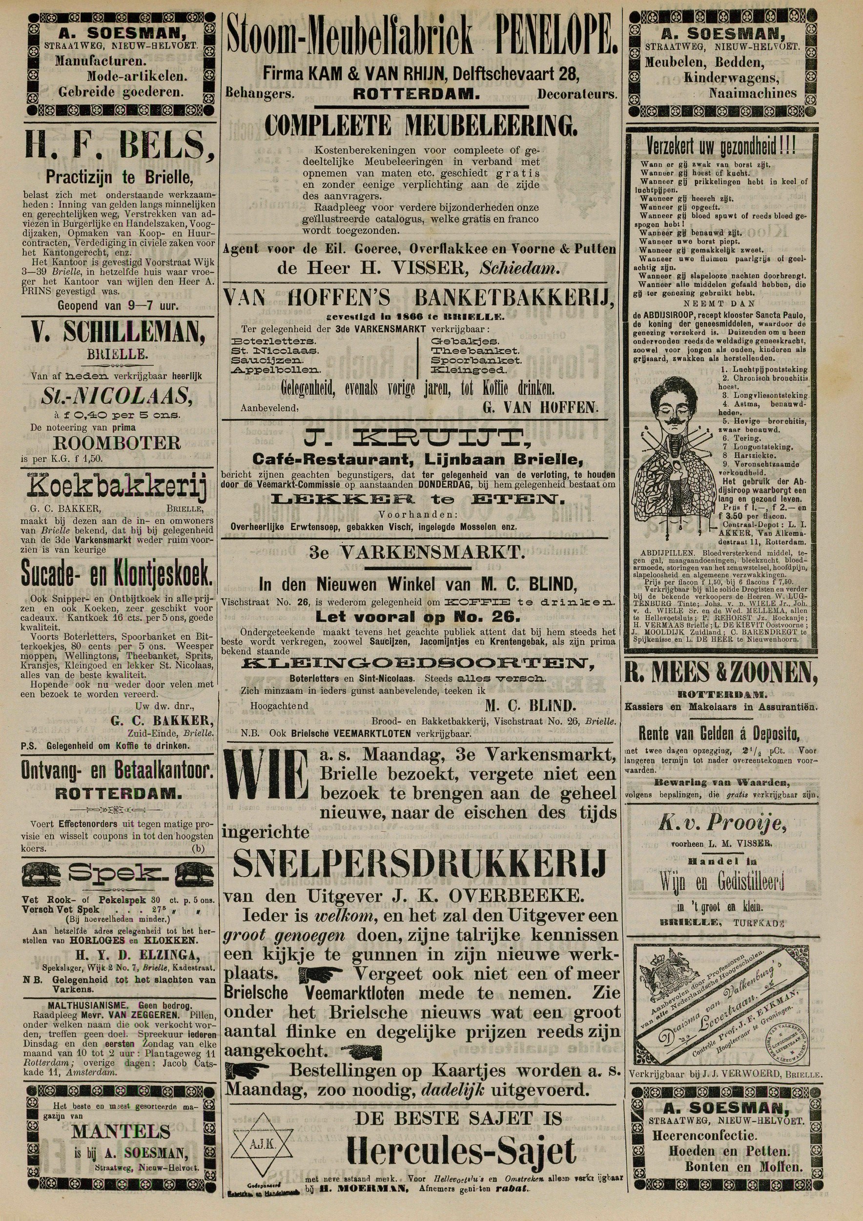 Nieuwe Brielsche Courant, 15 nov 1903, p. 3 — inserzione pubblicitaria della Stoom-Meubelfabriek Penelope / Firma Kam & Van Rhijn