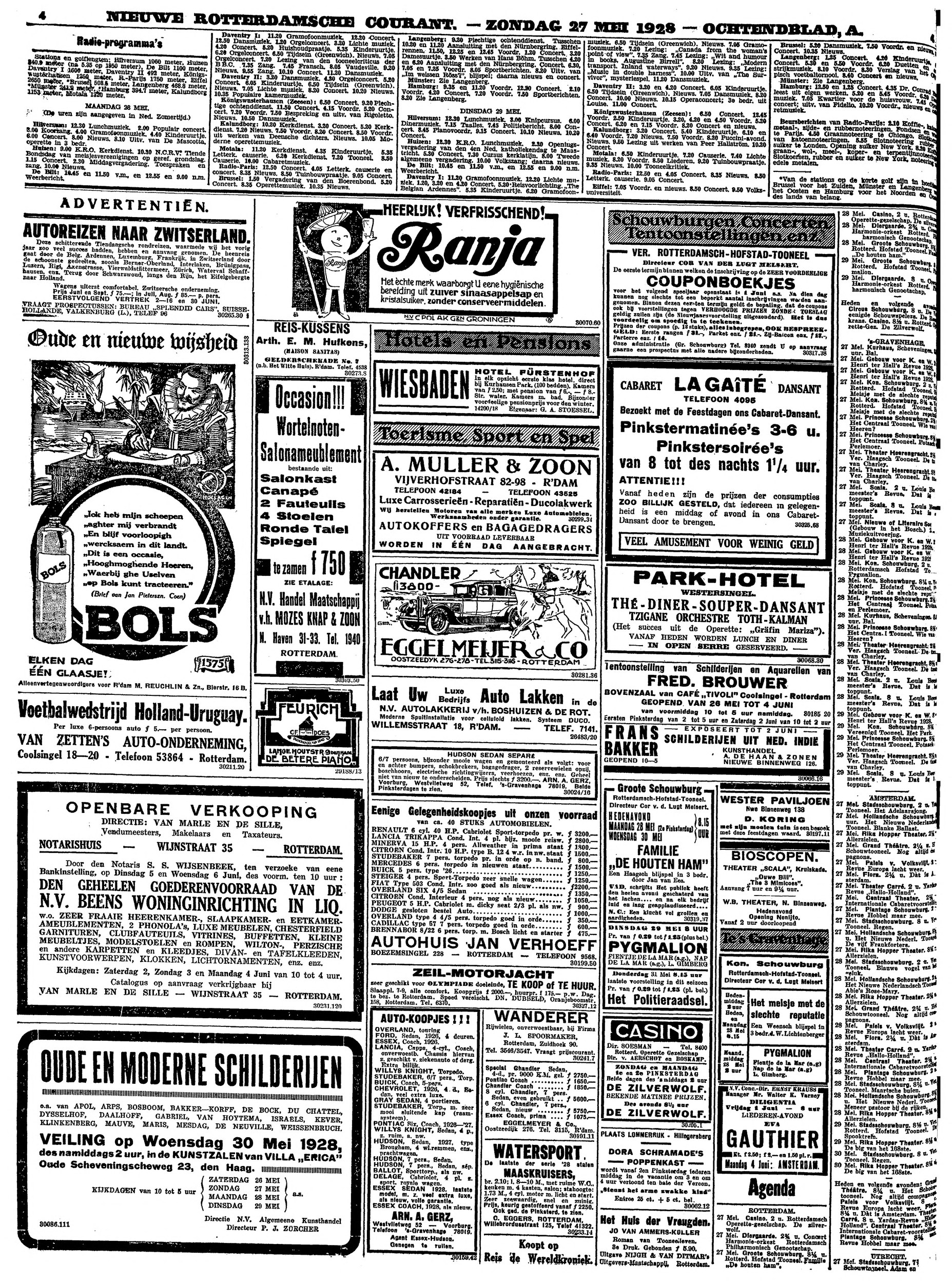Nieuwe Rotterdamsche Courant, 27 maggio 1928, p. 6 — openbare verkooping dell'intero stock della N.V. Beens' Woninginrichting in liquidatie (su ordine di una banca, notaris S. Wijsenbeek)