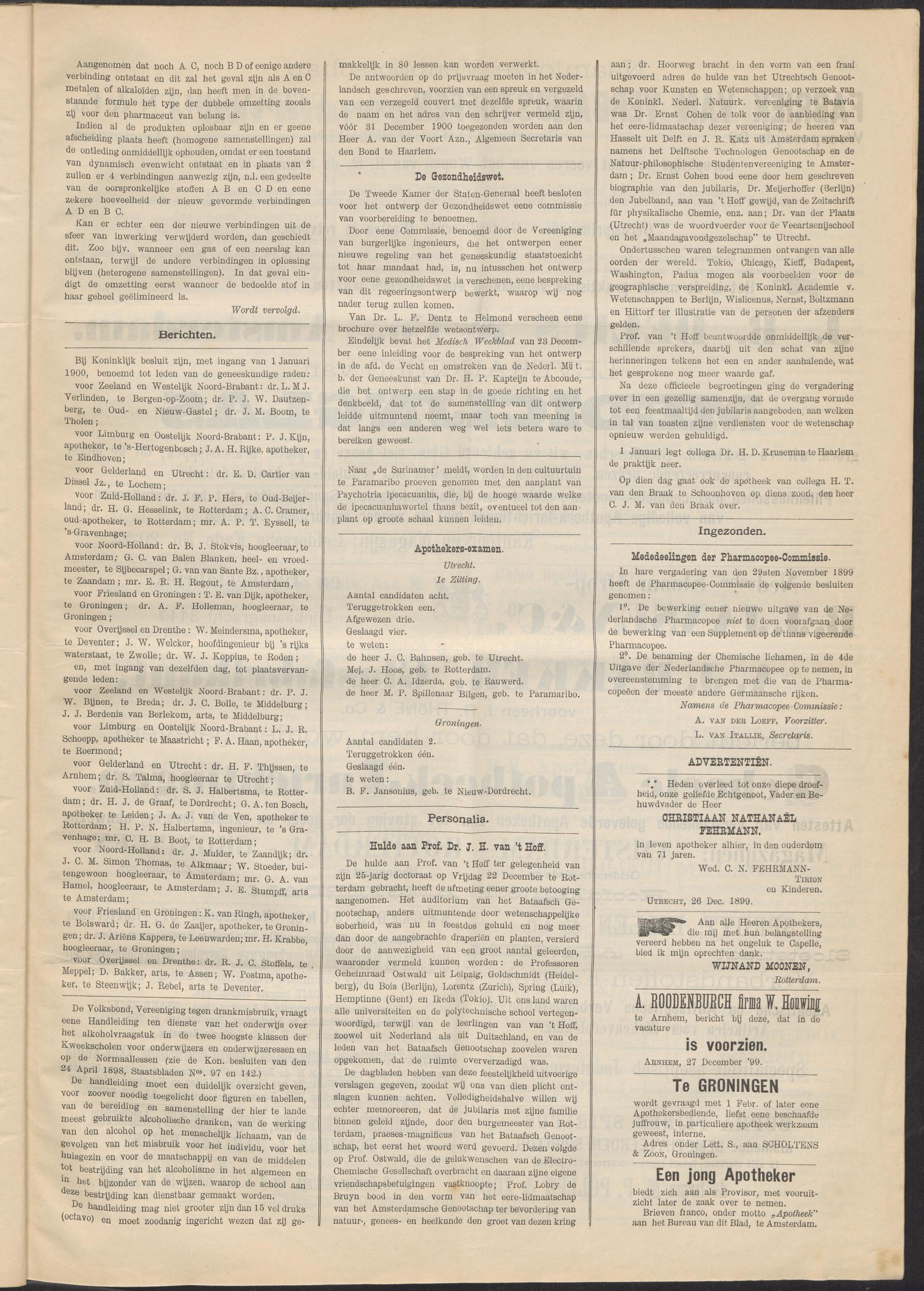 Pharmaceutisch Weekblad 30-12-1899 — KB benoeming plaatsvervangend lid Geneeskundige Raad Zuid-Holland (dr. S. J. Halbertsma)