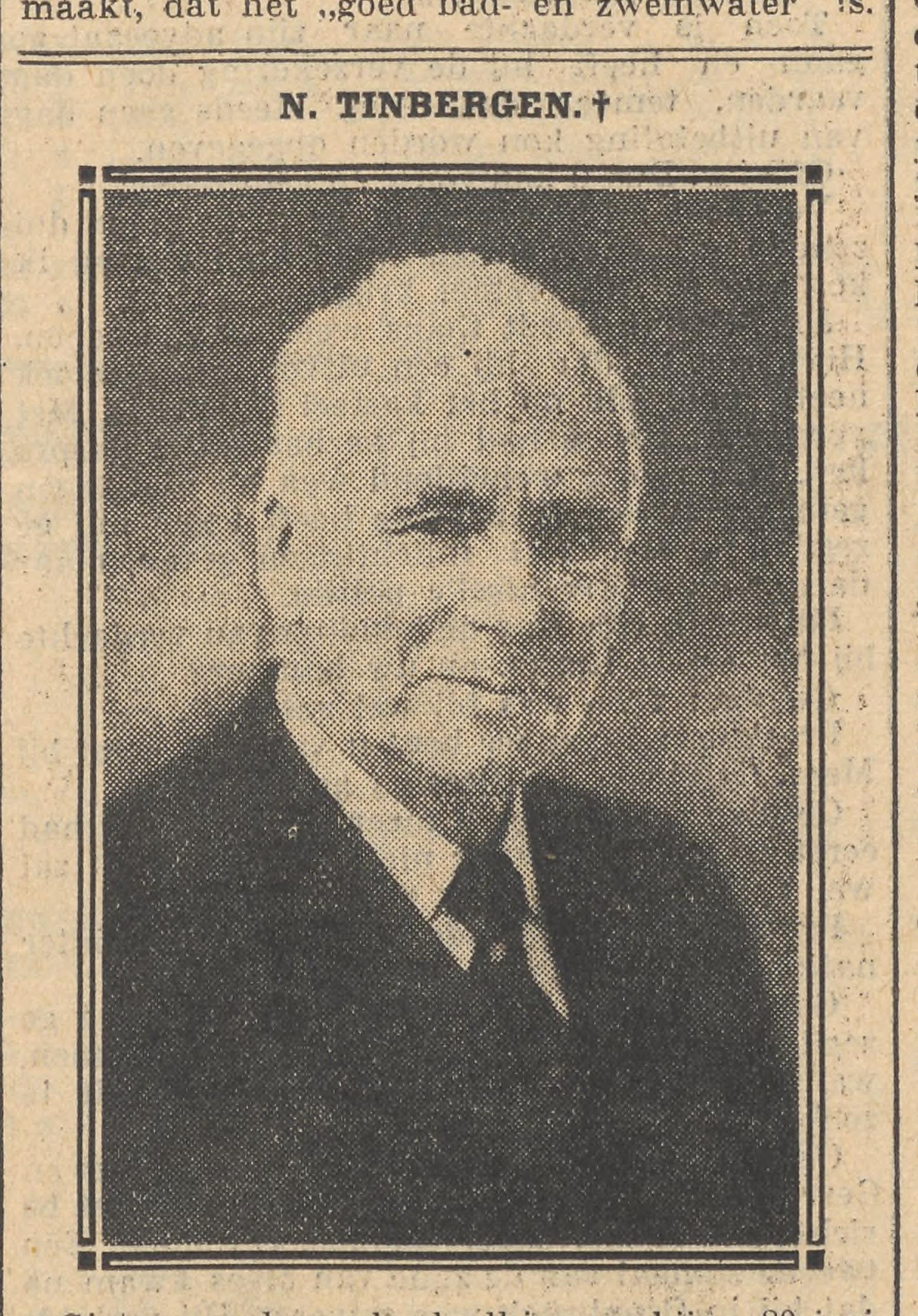 Architect Nicolaas Tinbergen — obituary portrait ('N. TINBERGEN. †'), 1934