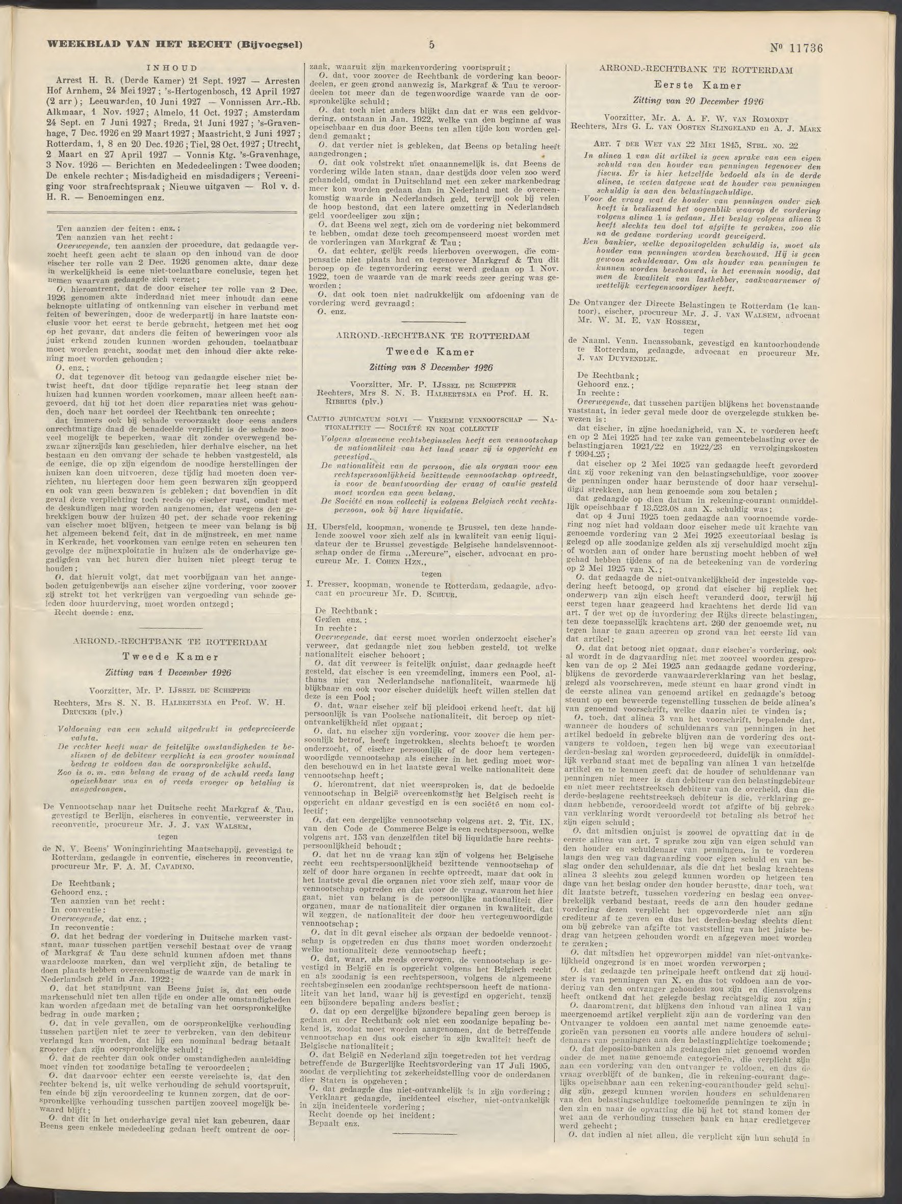 Nederlandsche Staatscourant, 28 November 1927 — Rb. Rotterdam vonnis, Markgraf & Tau v. N.V. Beens' Woninginrichting Maatschappij