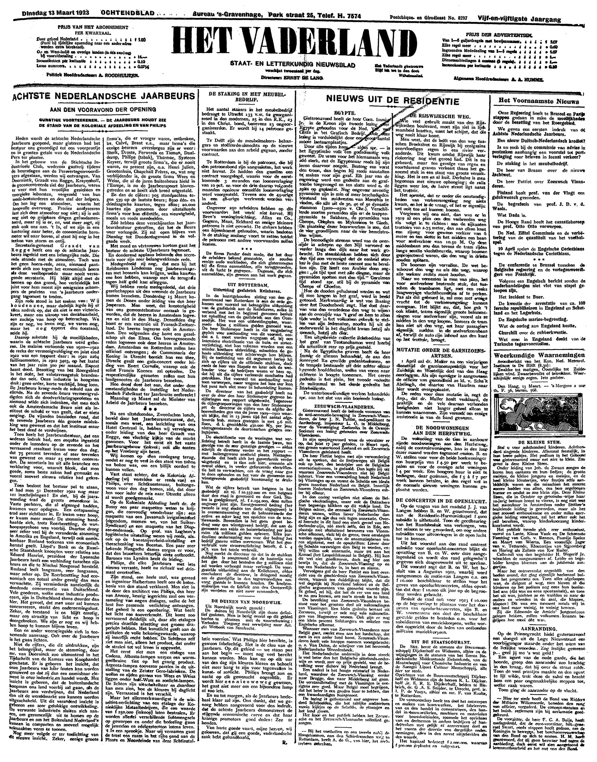 Het Vaderland, 13 March 1923 — De staking in het meubelbedrijf