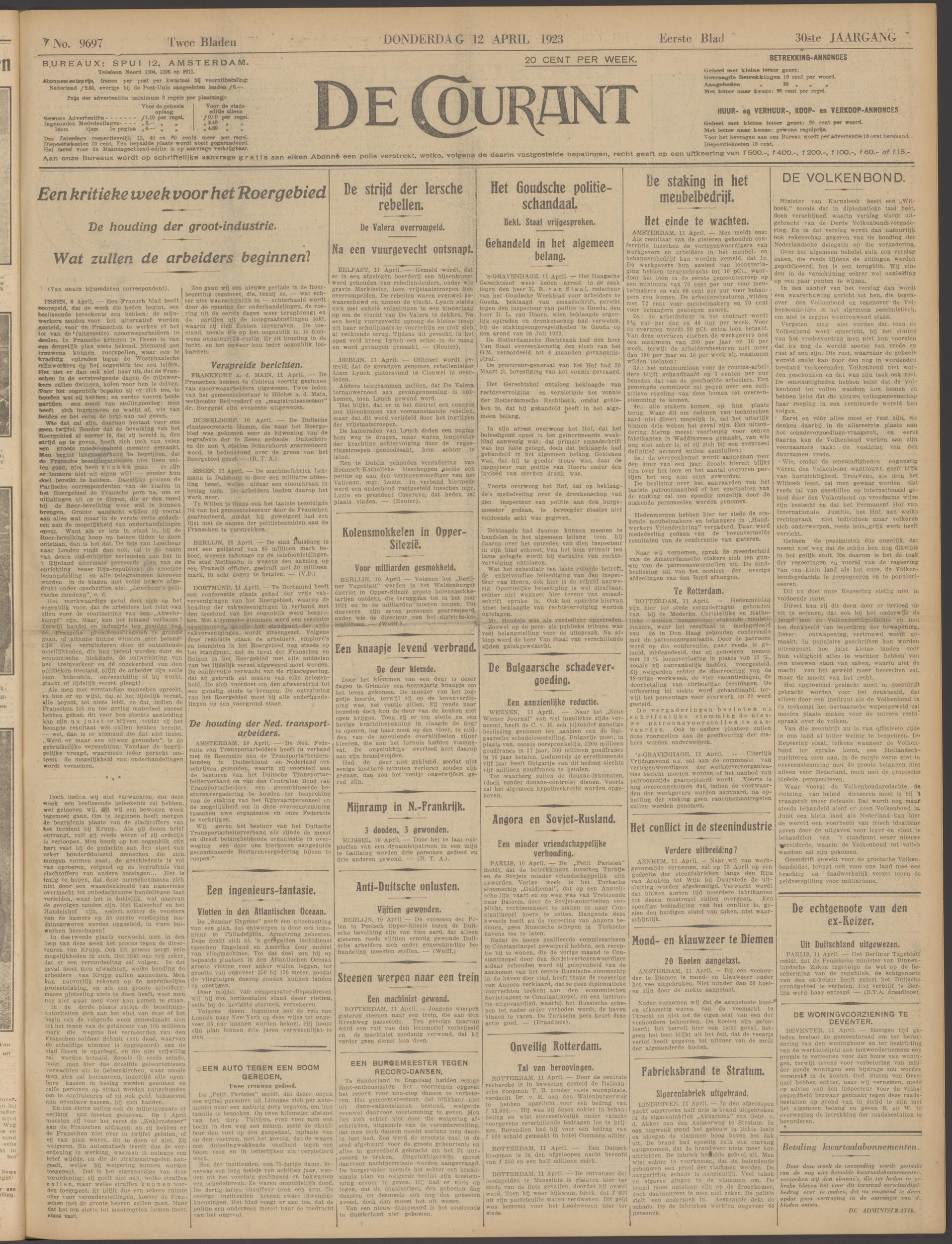 De courant, 12 April 1923 — De staking in het meubelbedrijf