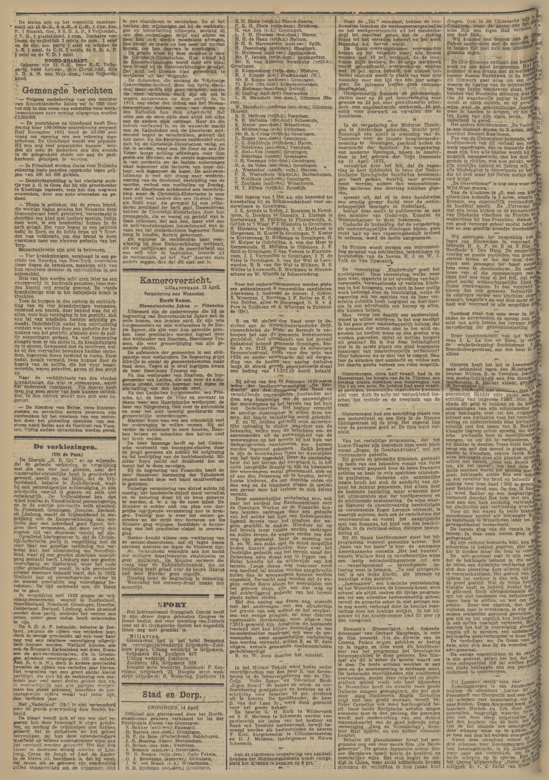 Nieuwsblad van het Noorden, 14 April 1923 — furniture strike settlement