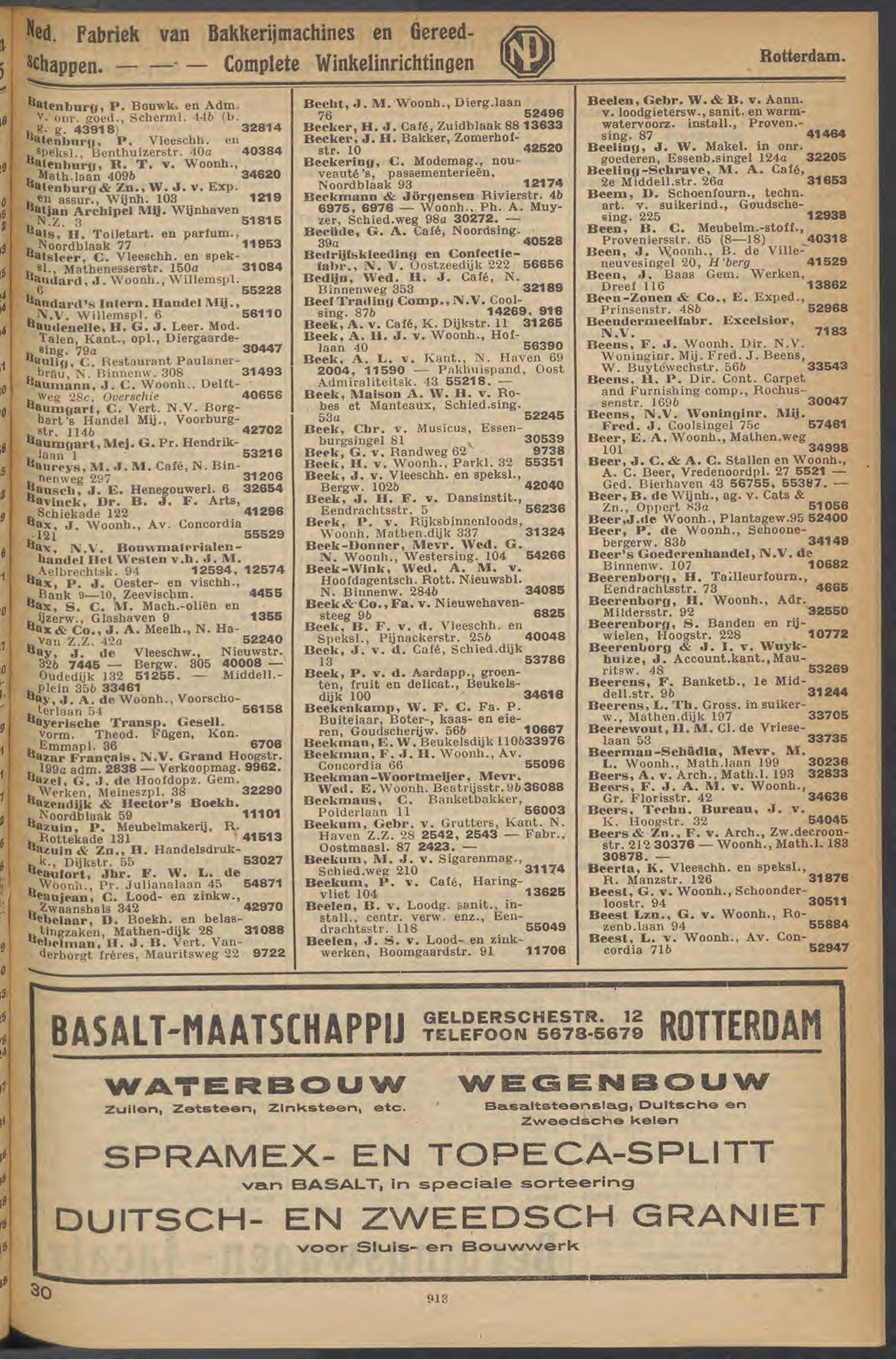 Naamlijst interlocalen telefoondienst 1929, Rotterdam p.950 — Beens entries (H.P. Beens dir. Continental Carpet, 169b; F.J. Beens; Fred. J. Beens firm Coolsingel 75c)