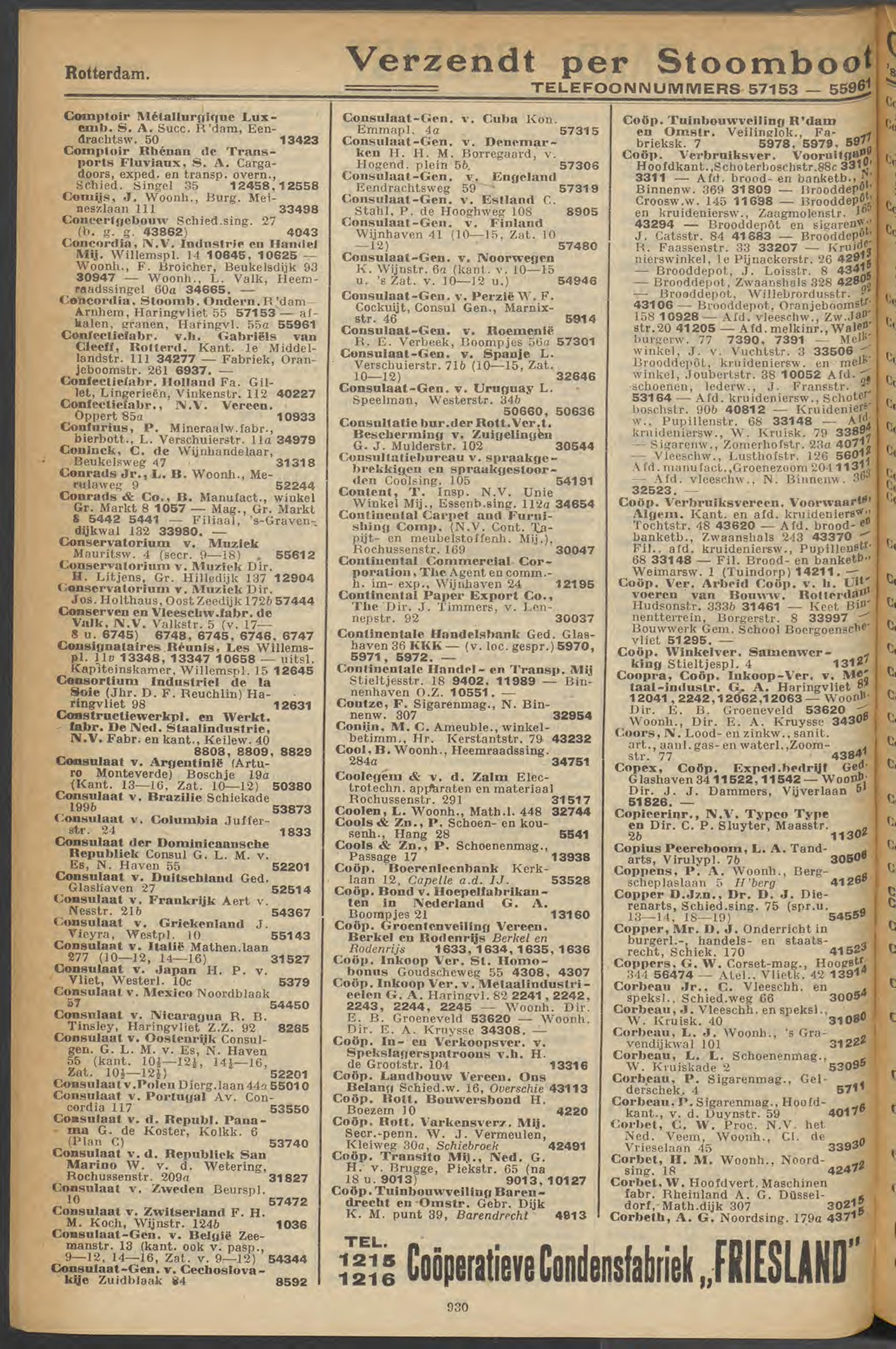 Naamlijst v.d. interlocalen telefoondienst 1929, Rotterdam p.967 — Continental Carpet at Rochussenstr. 169, tel 30047