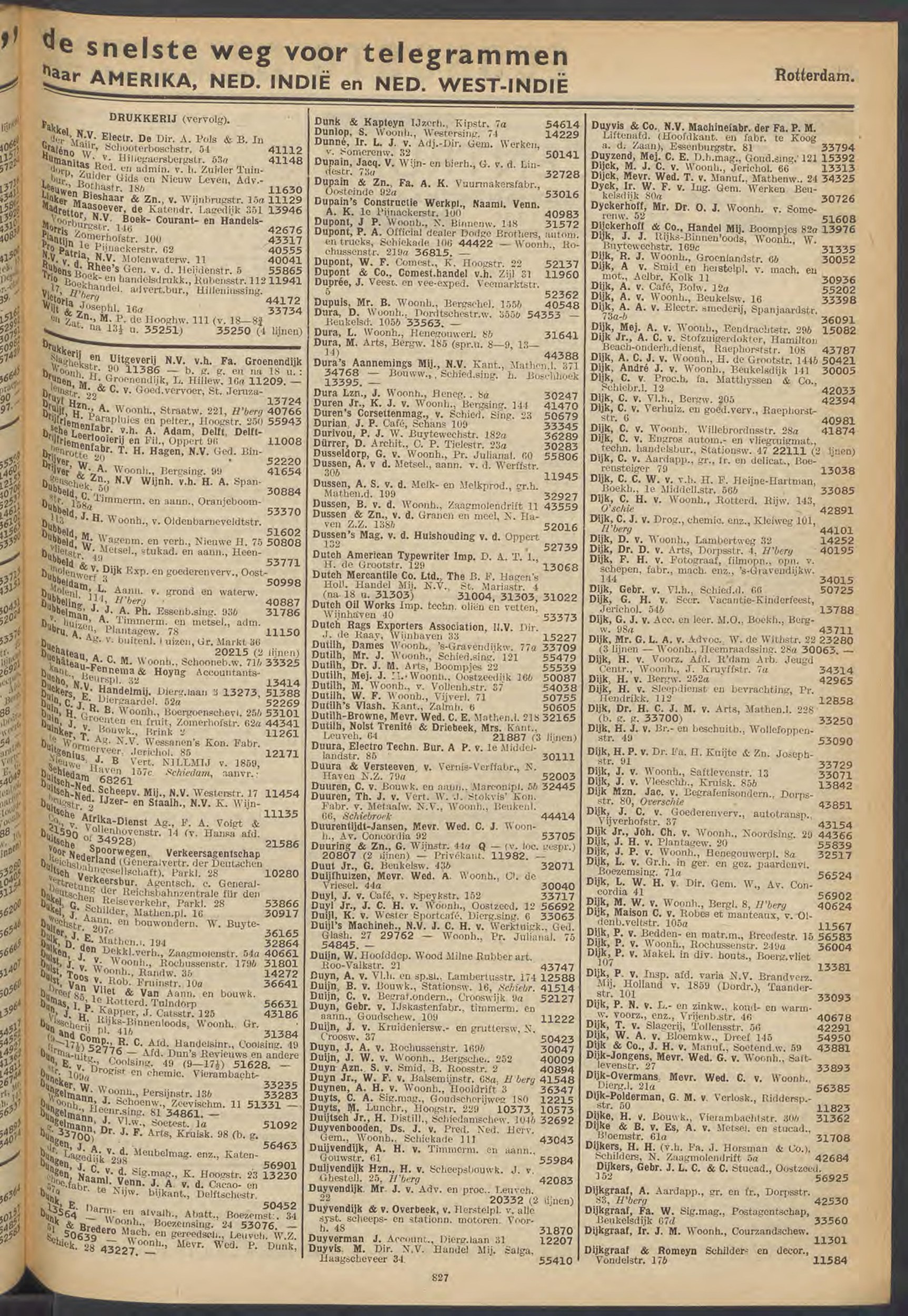 Naamlijst interlocalen telefoondienst 1933, Rotterdam p.832 — J. A. van Duyn, Rochussenstr. 169b, tel 30047 (moved from 171)