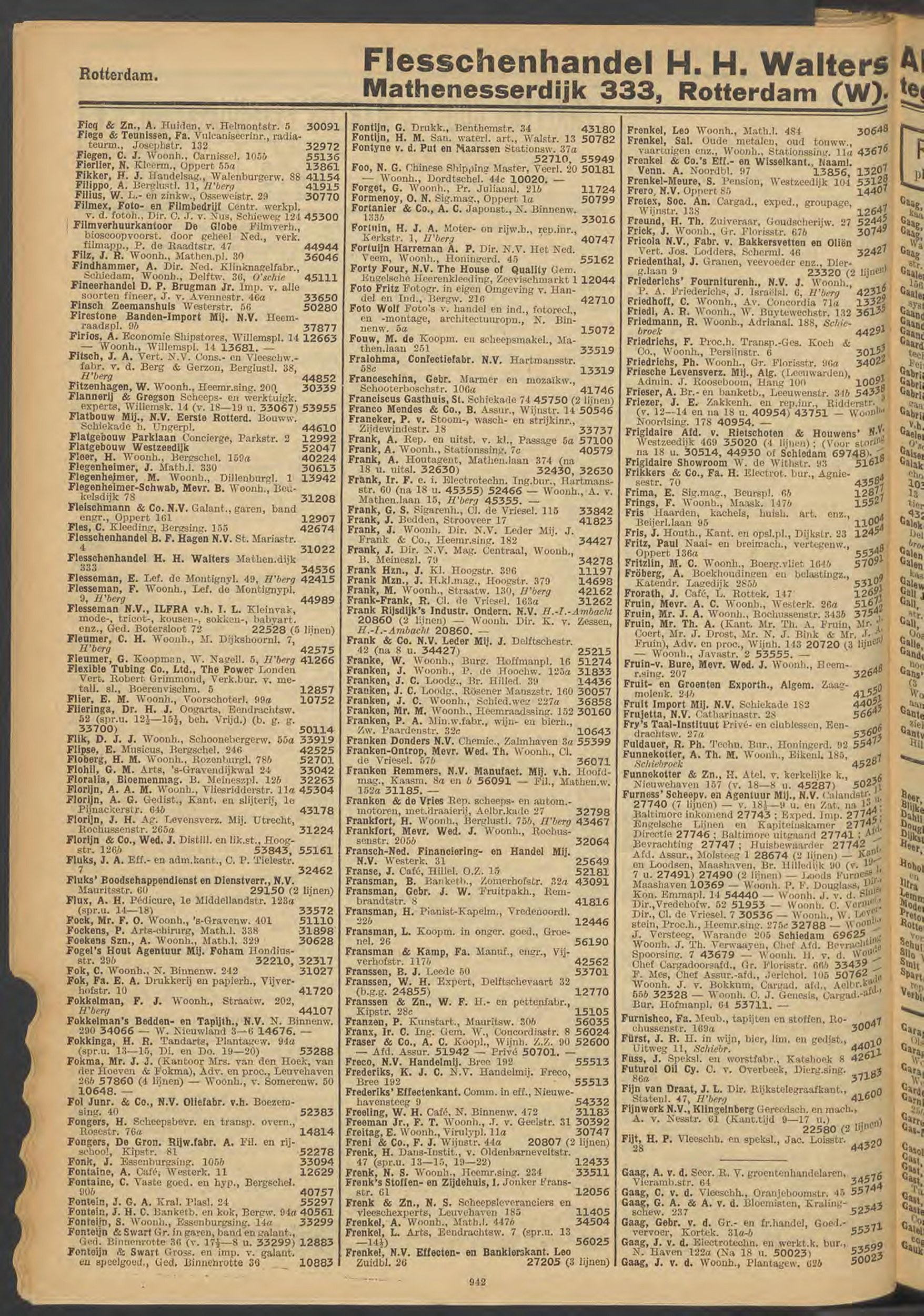 Naamlijst interlocalen telefoondienst 1935, Rotterdam p. 947 — Furnishco Fa. a Rochussenstr. 169a, tel 30047
