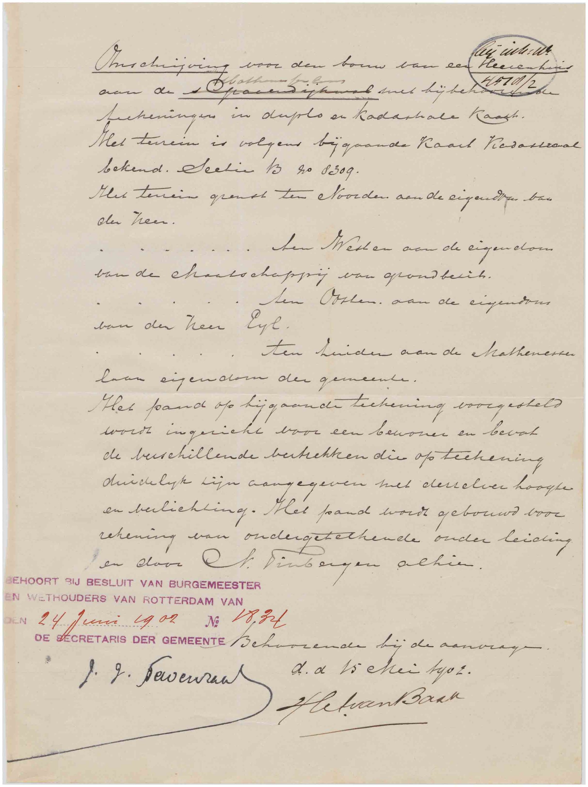 Bouwpolitie Rotterdam 396-01-04 inv. 17853 — Nieuwbouw 1 herenhuis, Mathenesserlaan 233 (1902-06-24)
