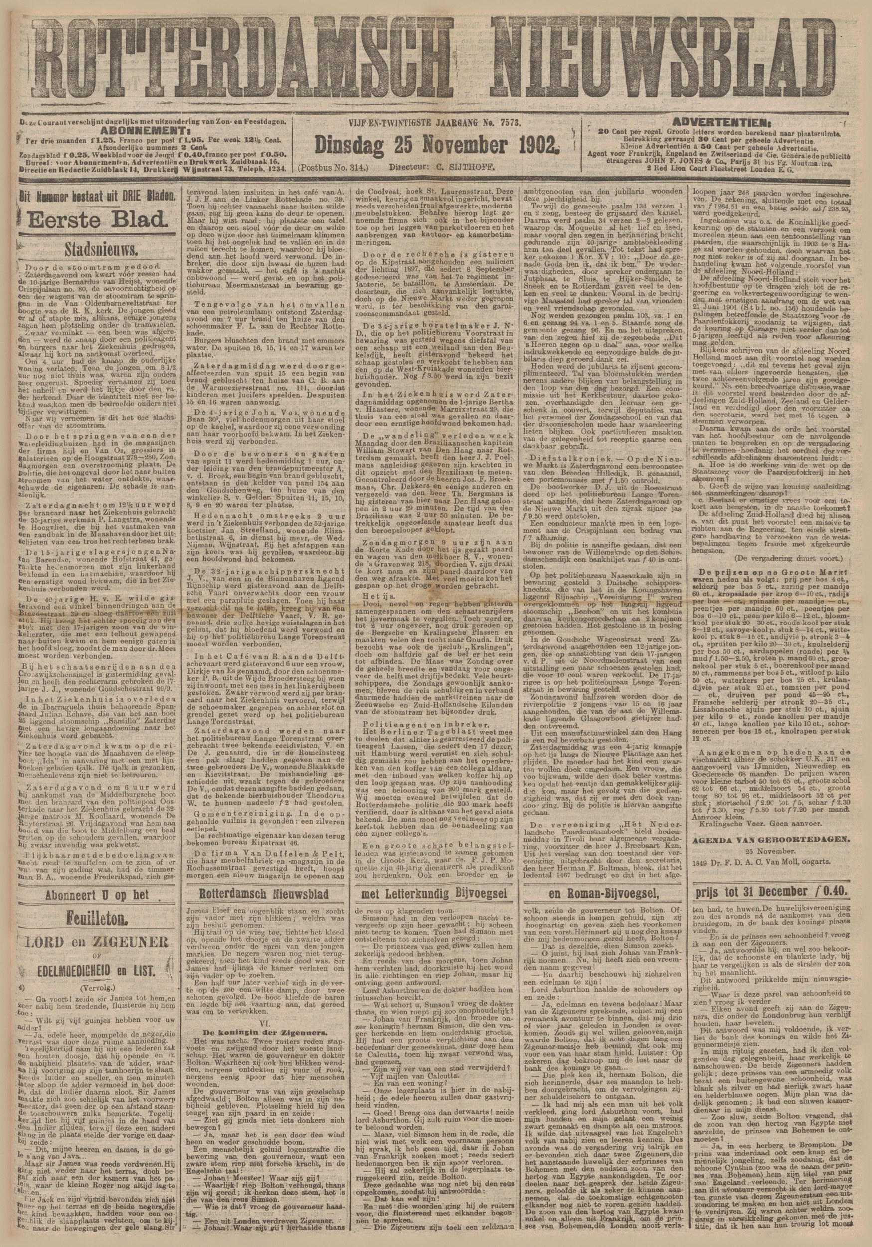 Rotterdamsch Nieuwsblad, 25 november 1902, pagina 1 (full page)